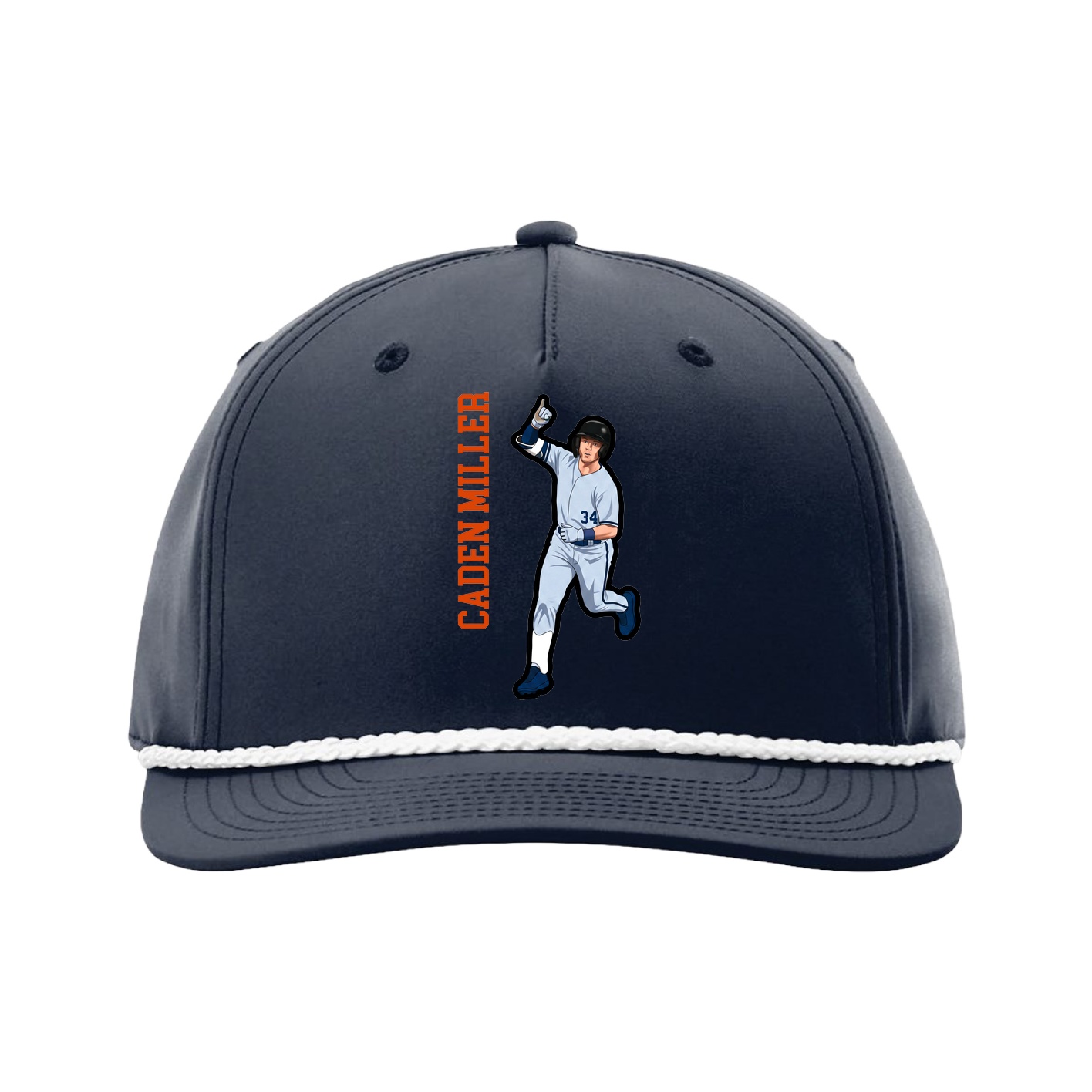 Five-Panel Classic Rope Cap — Name Vertical in Navy