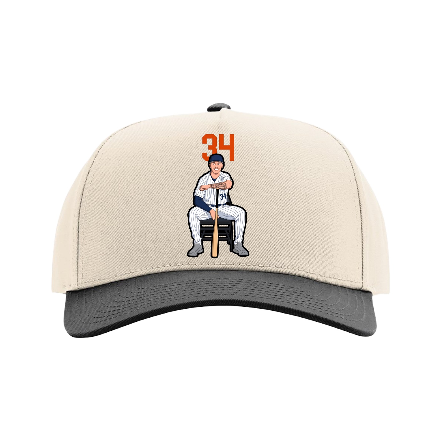 Full Fabric Five-Panel Champ Cap — Number Top in Cream/Black