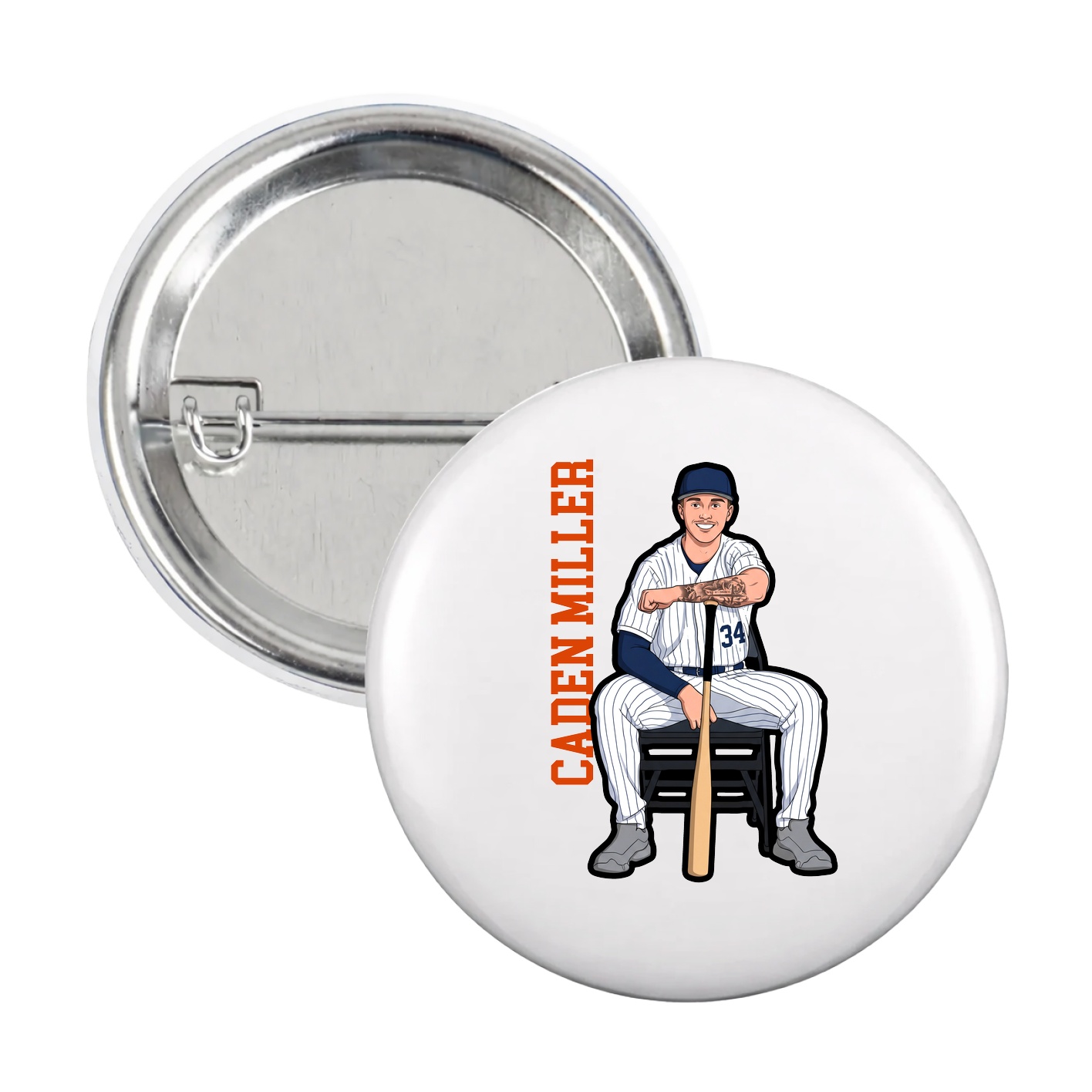 Game Day Button — Name Vertical in White