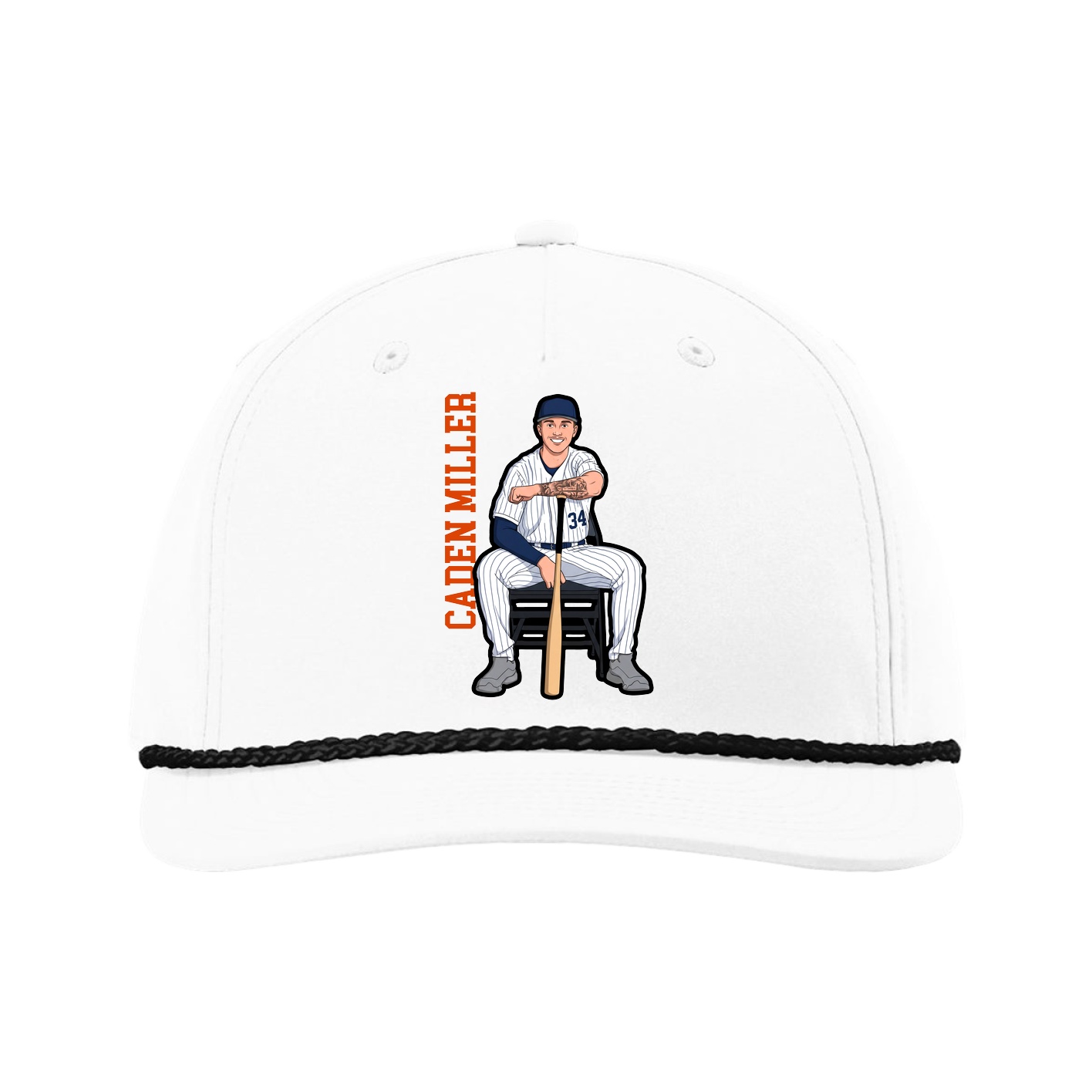 Five-Panel Classic Rope Cap — Name Vertical in White