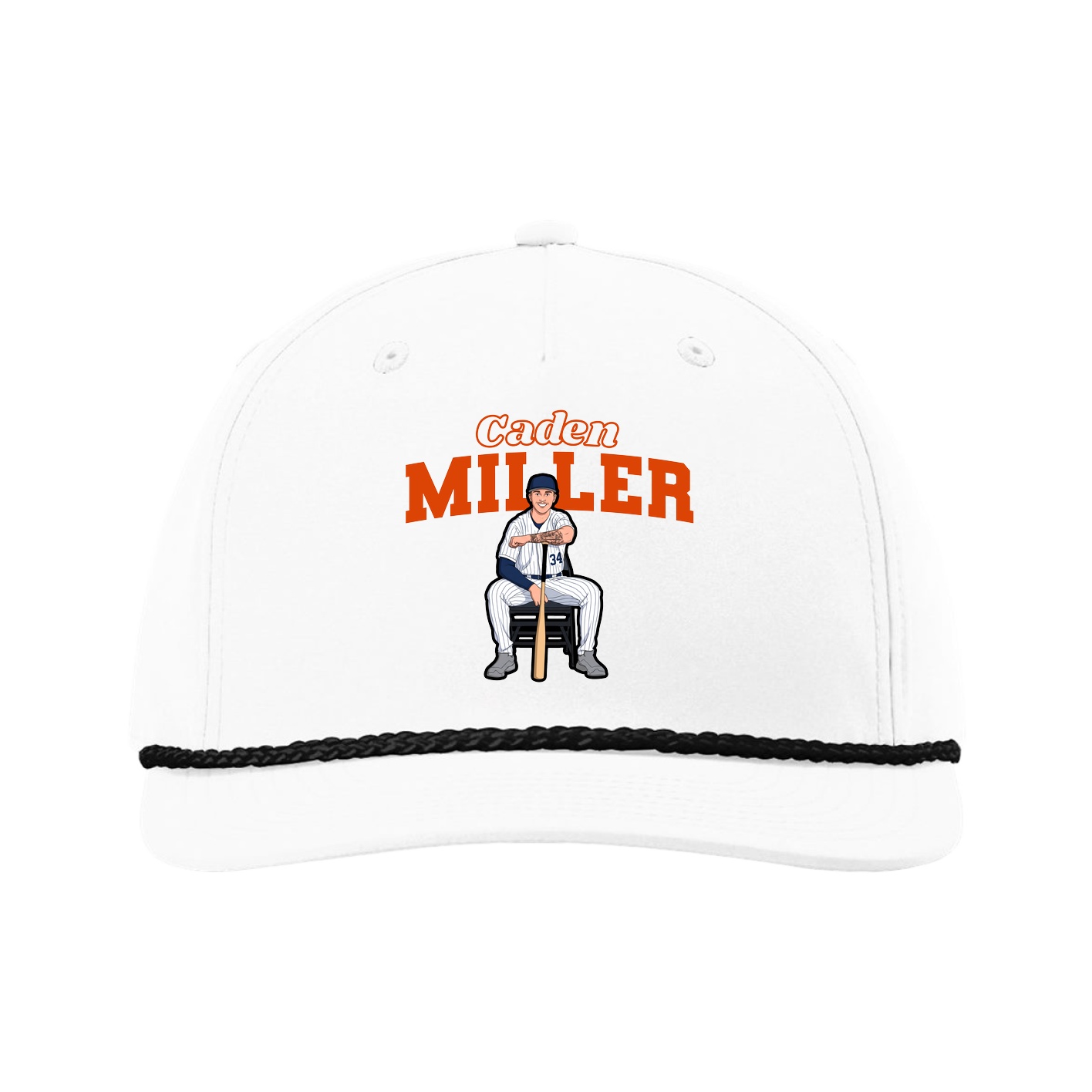 Five-Panel Classic Rope Cap — Name Arch in White