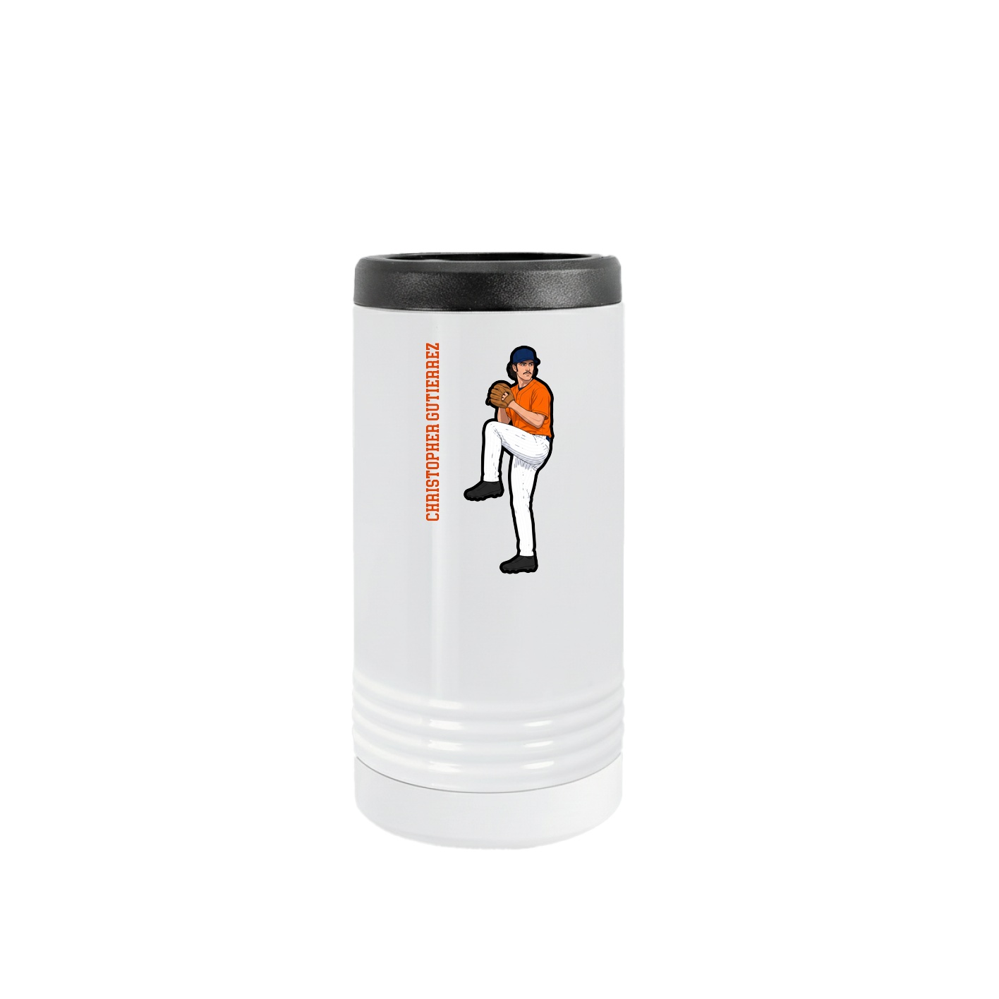 Slim Beverage Holder — Name Vertical in White