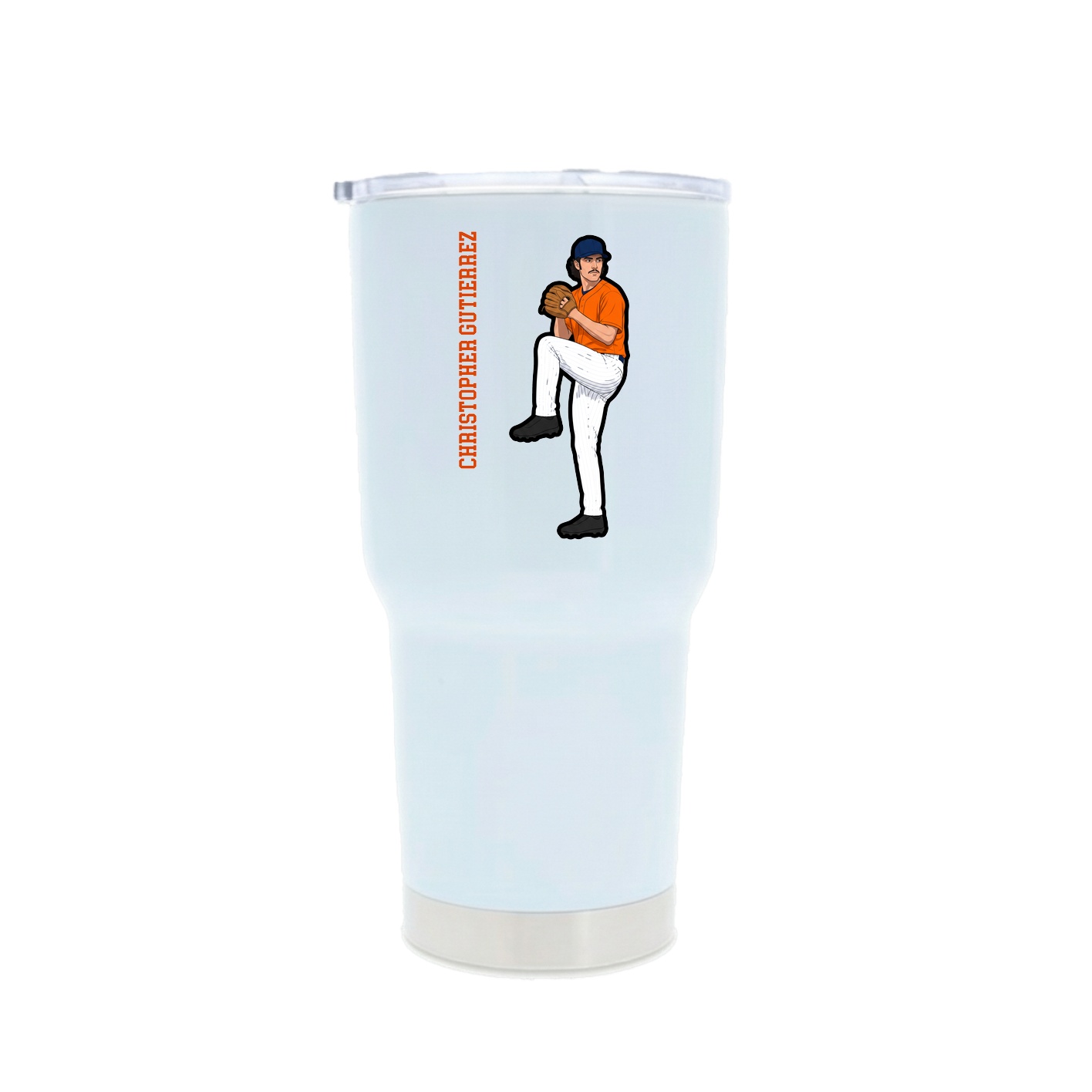 30oz Stainless Steel Tumbler — Name Vertical in White