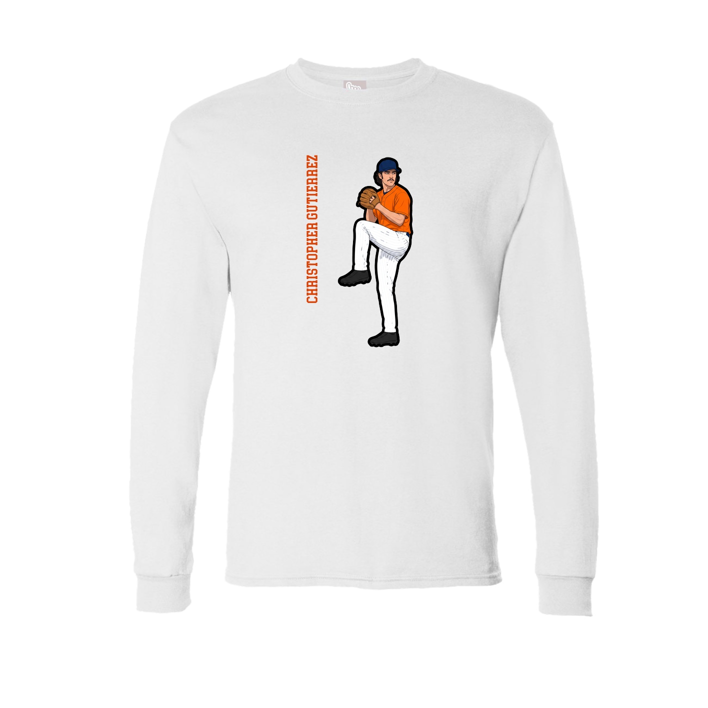 Long Sleeve Tee — Name Vertical in White