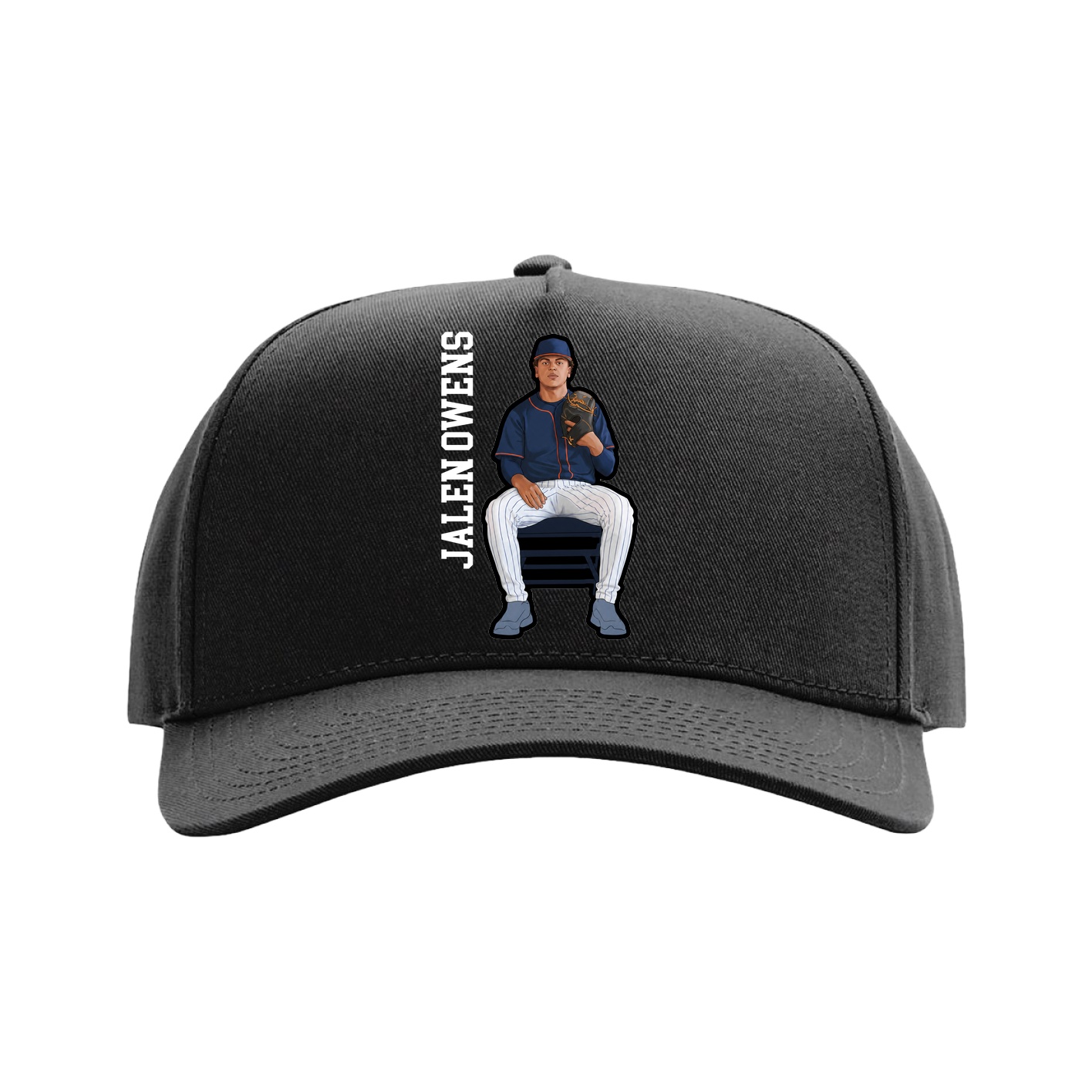 Full Fabric Five-Panel Champ Cap — Name Vertical in Black