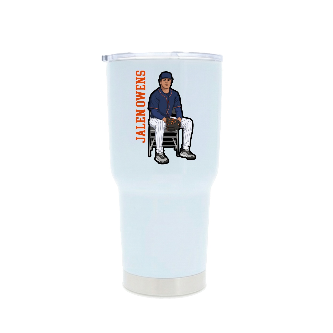 30oz Stainless Steel Tumbler — Name Vertical in White