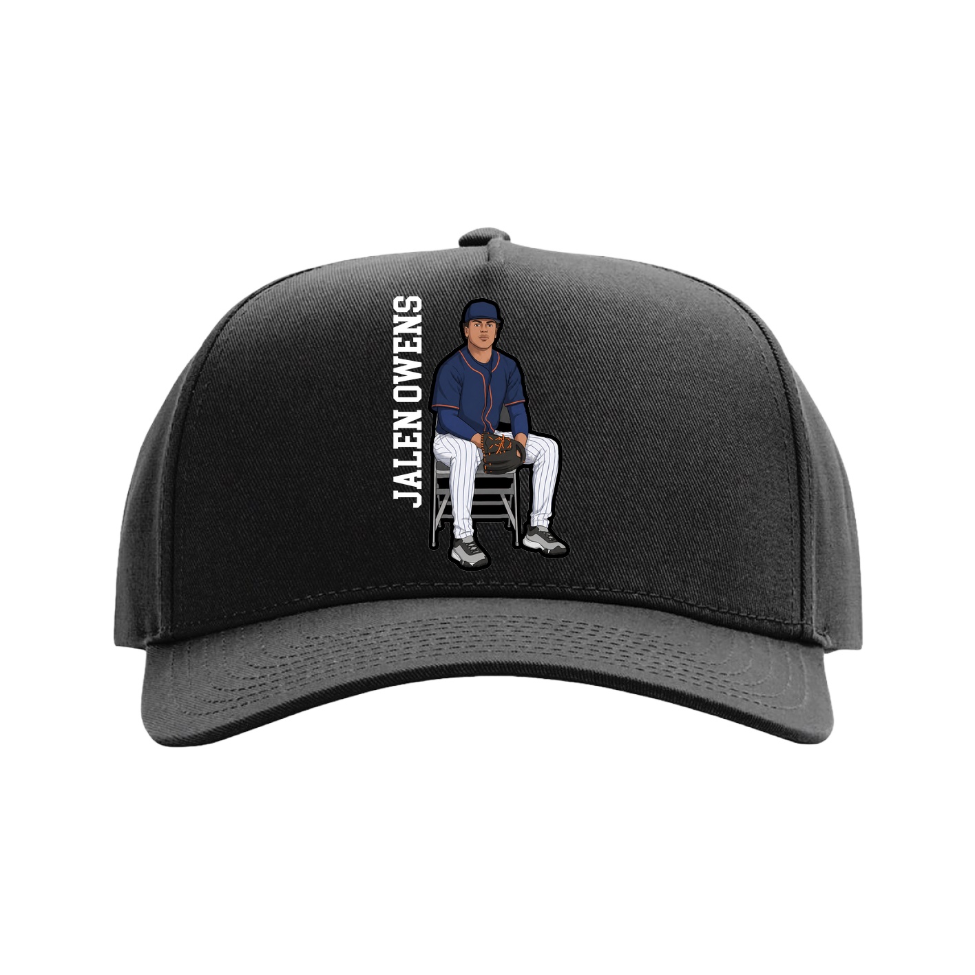 Full Fabric Five-Panel Champ Cap — Name Vertical in Black
