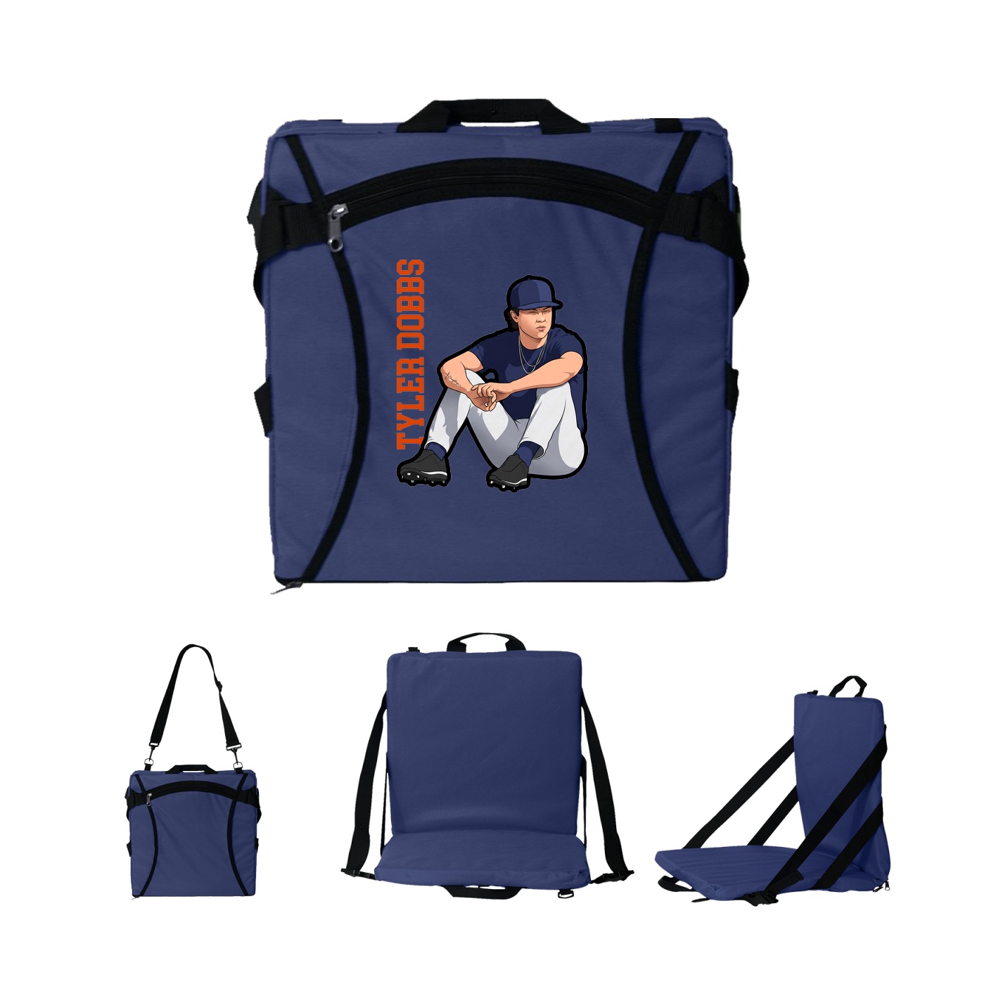 Folding Stadium Seat — Name Vertical in Navy