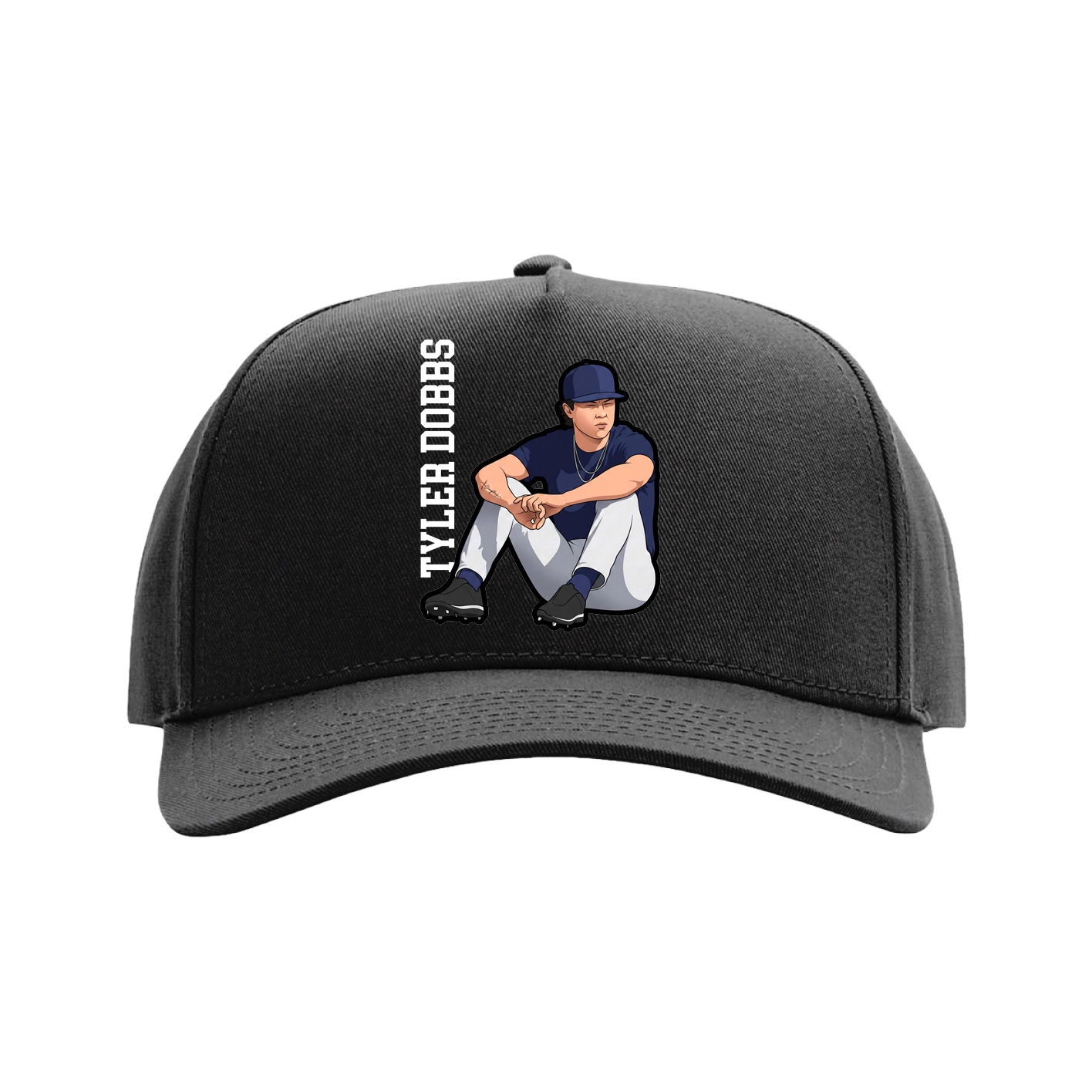 Full Fabric Five-Panel Champ Cap — Name Vertical in Black