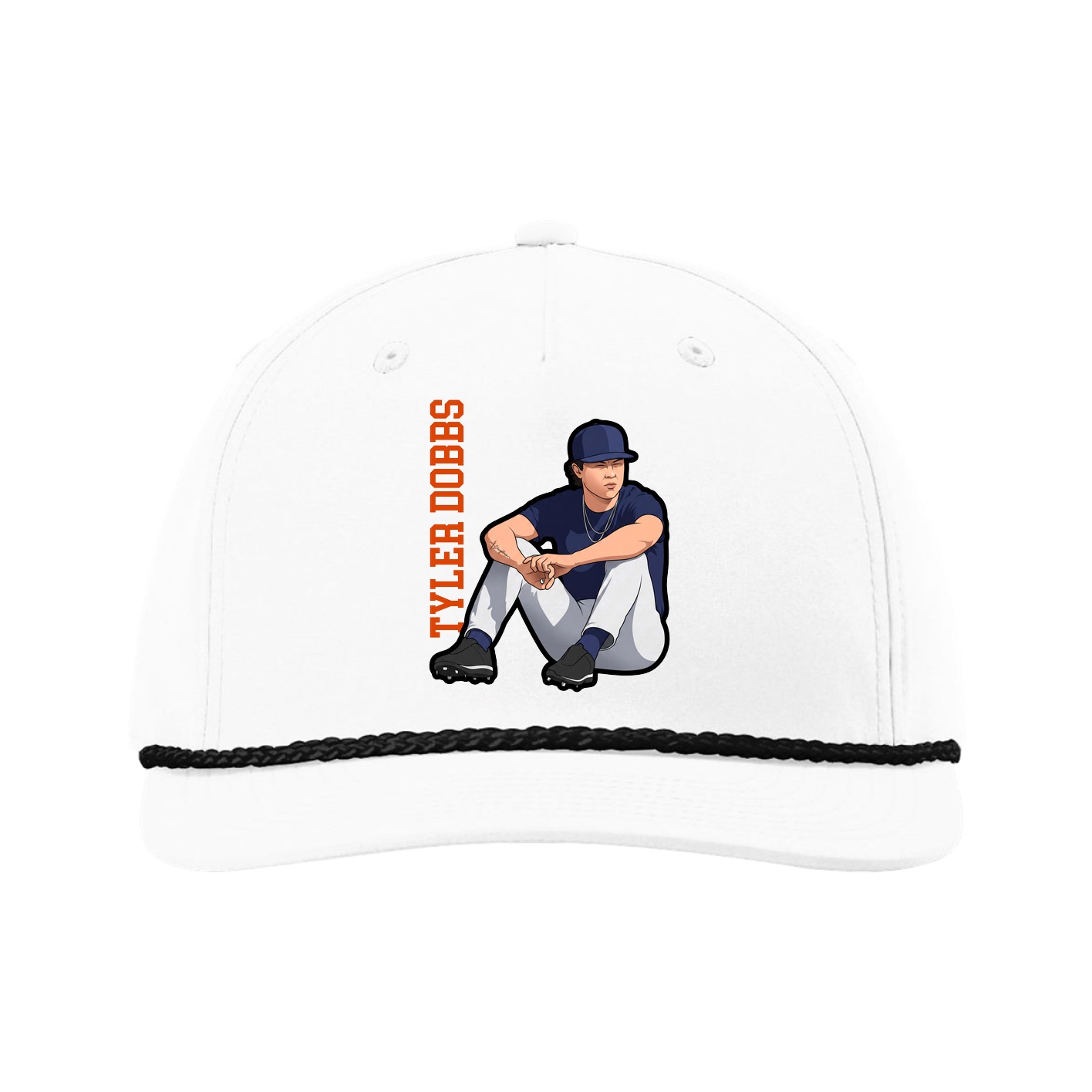 Five-Panel Classic Rope Cap — Name Vertical in White
