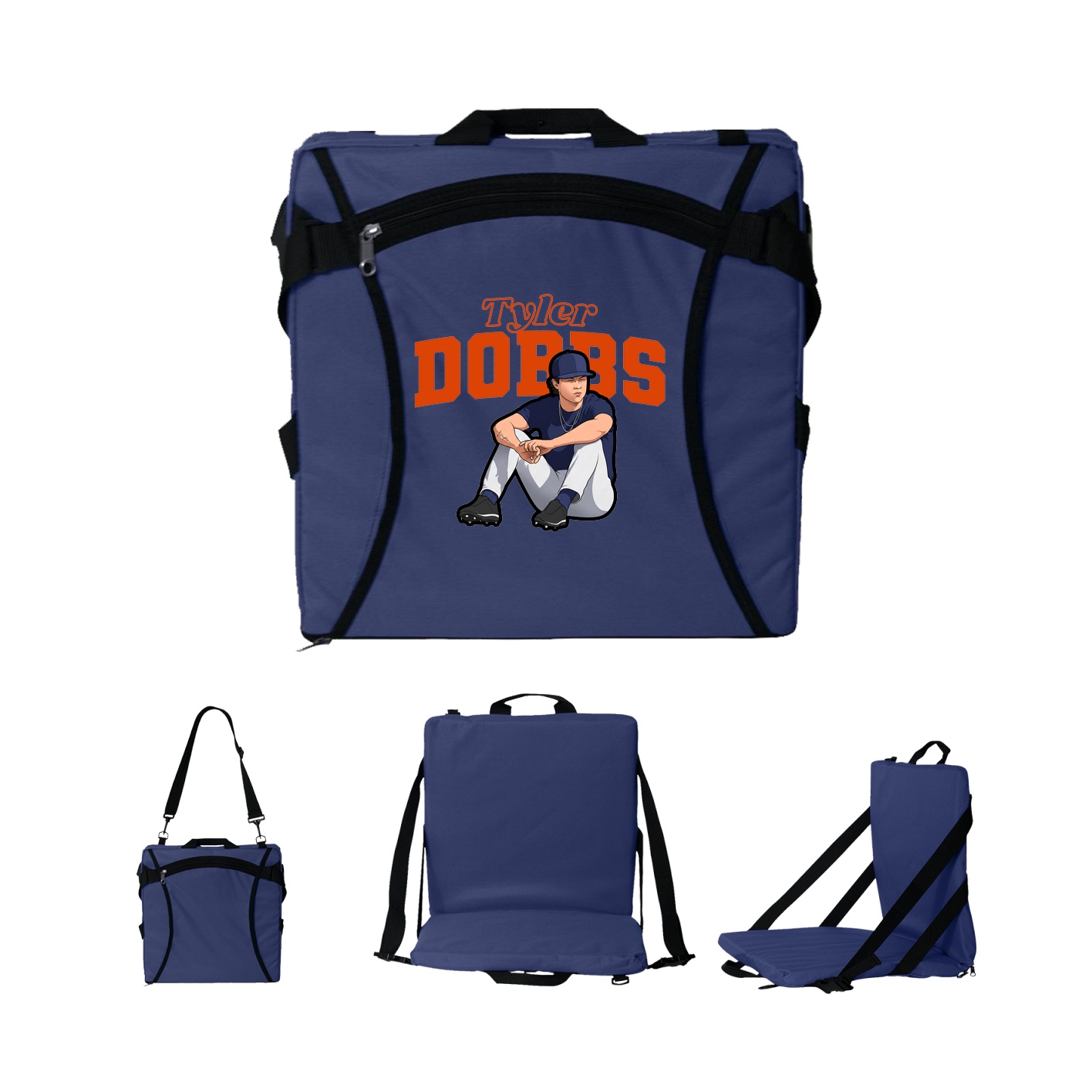 Folding Stadium Seat — Name Arch in Navy