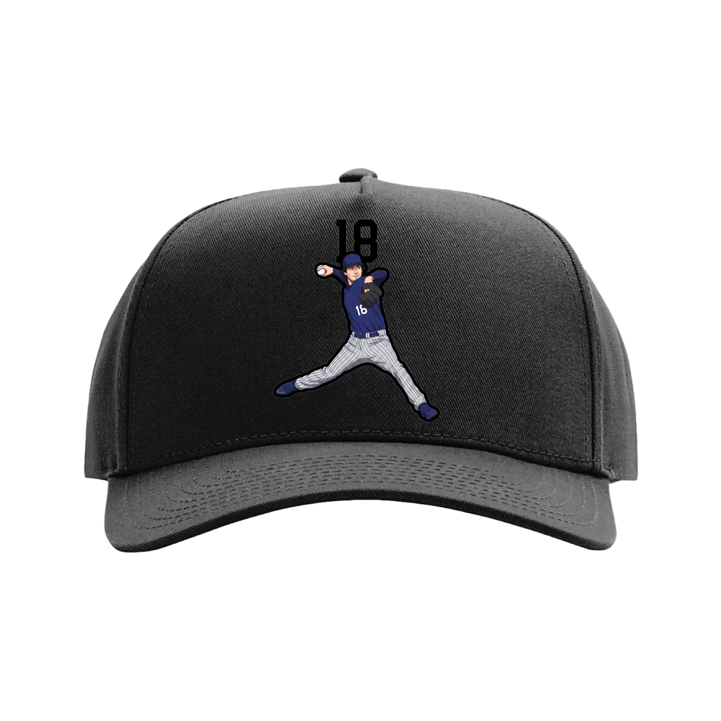 Full Fabric Five-Panel Champ Cap — Number Top in Black