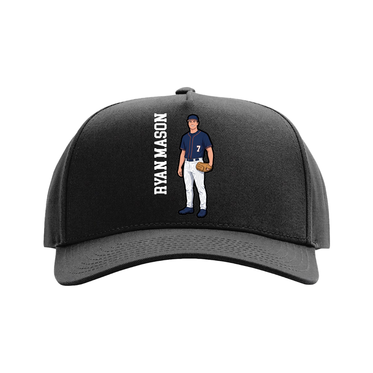 Full Fabric Five-Panel Champ Cap — Name Vertical in Black