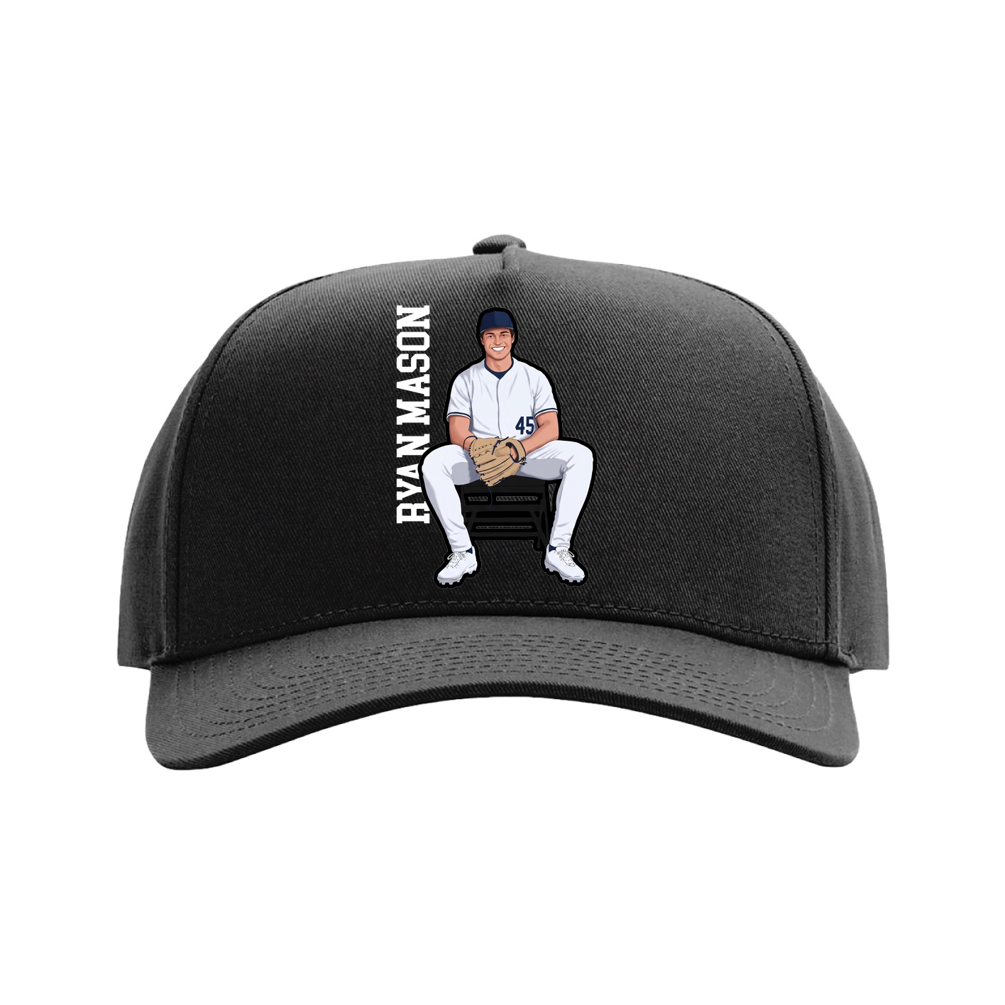 Full Fabric Five-Panel Champ Cap — Name Vertical in Black