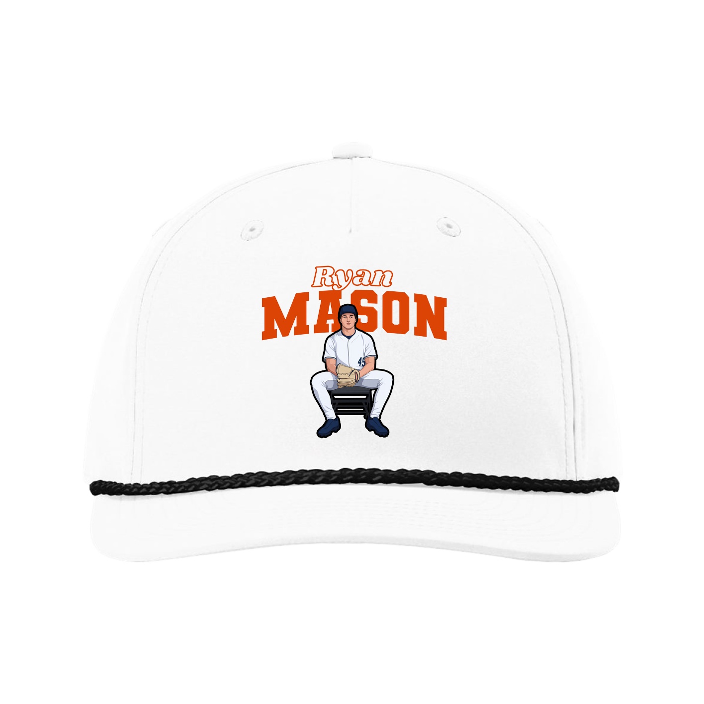 Five-Panel Classic Rope Cap — Name Arch in White