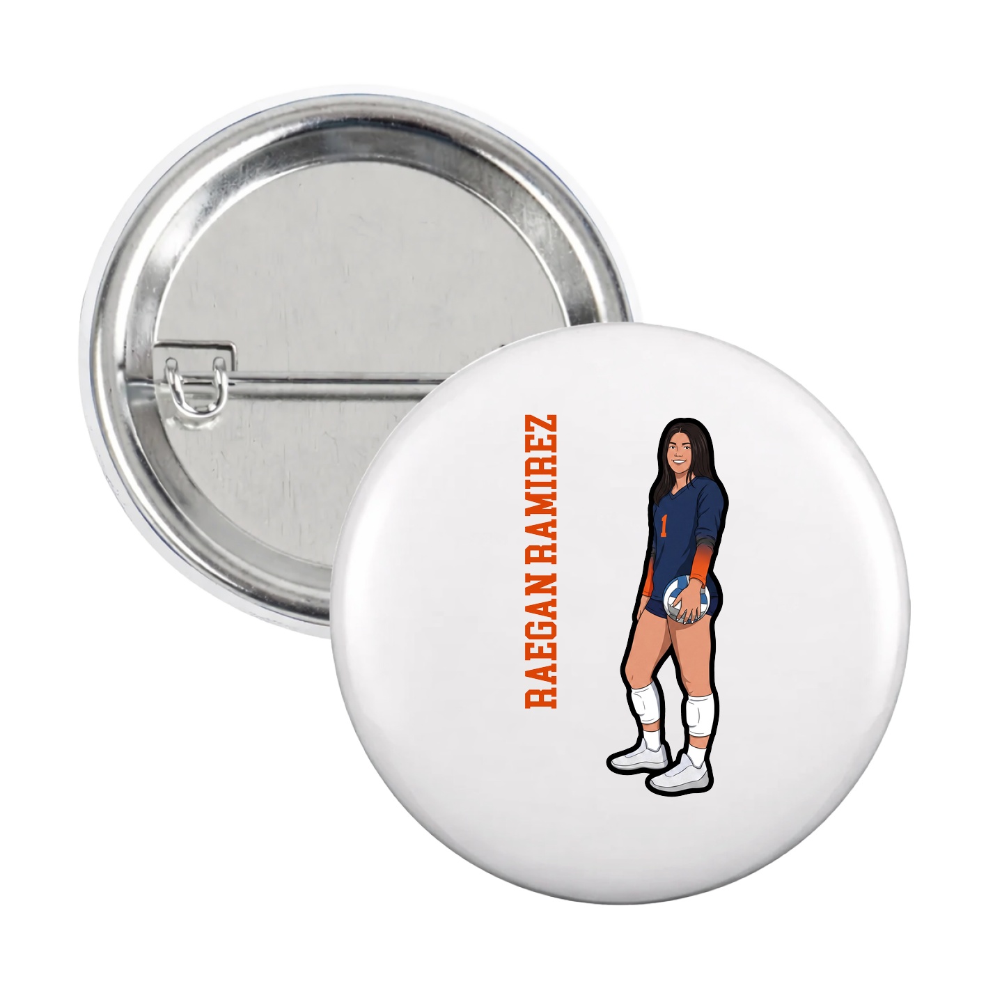 Game Day Button — Name Vertical in White