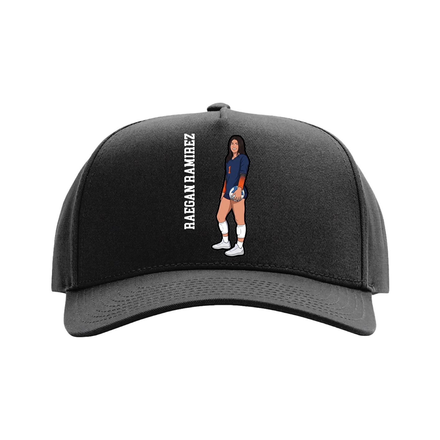 Full Fabric Five-Panel Champ Cap — Name Vertical in Black