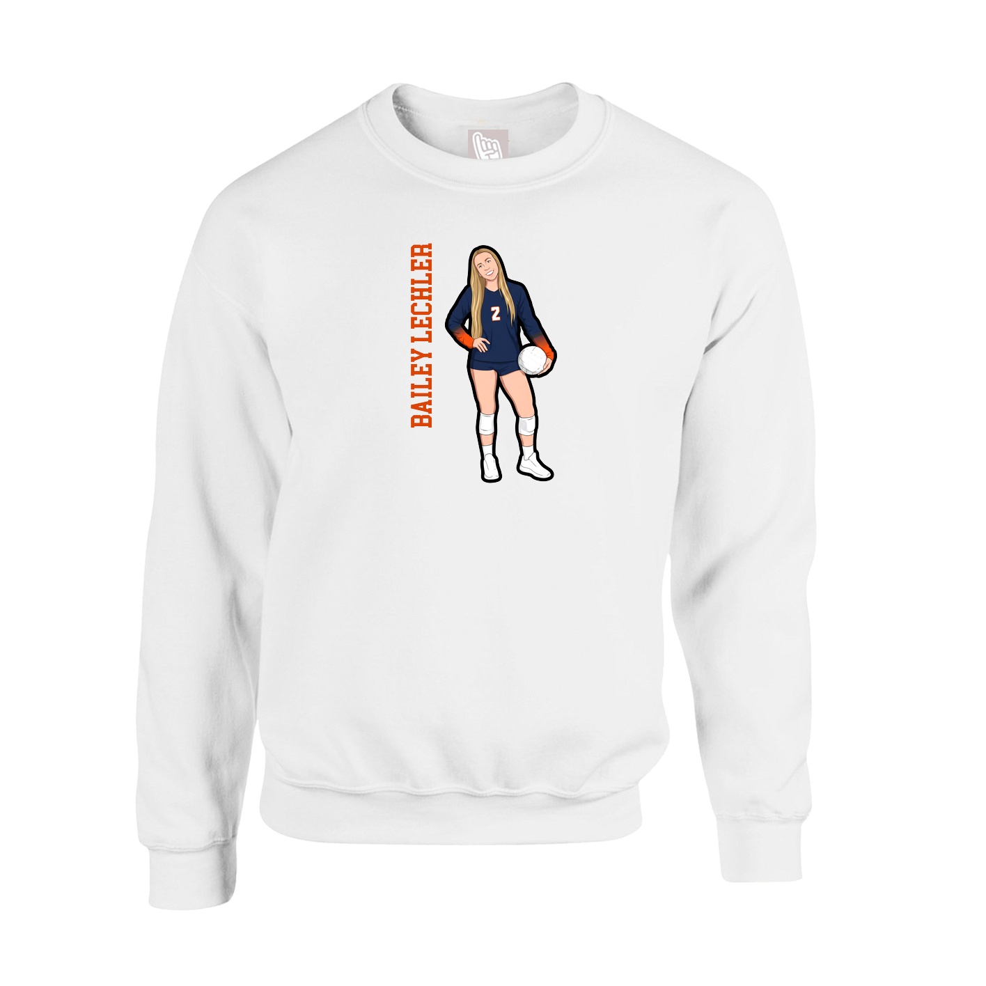 Fleece Crew — Name Vertical in White