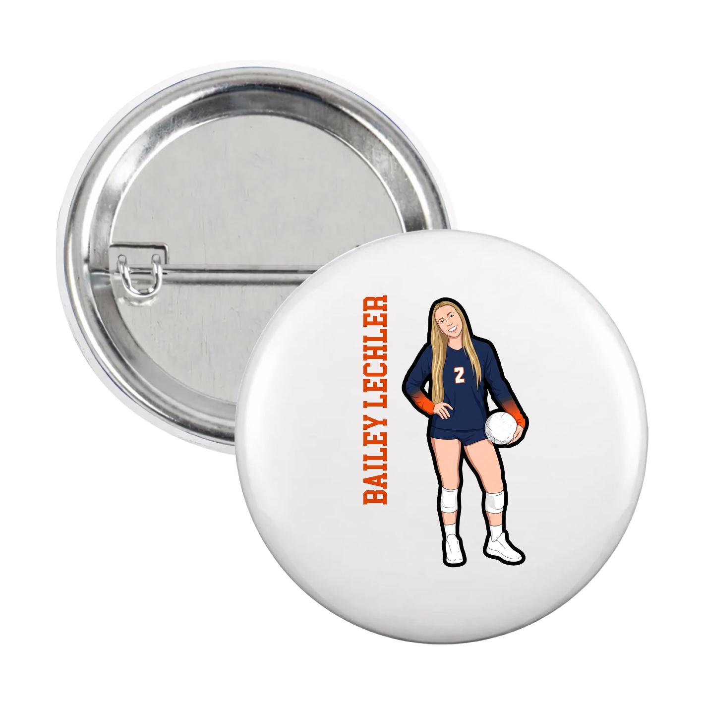Game Day Button — Name Vertical in White