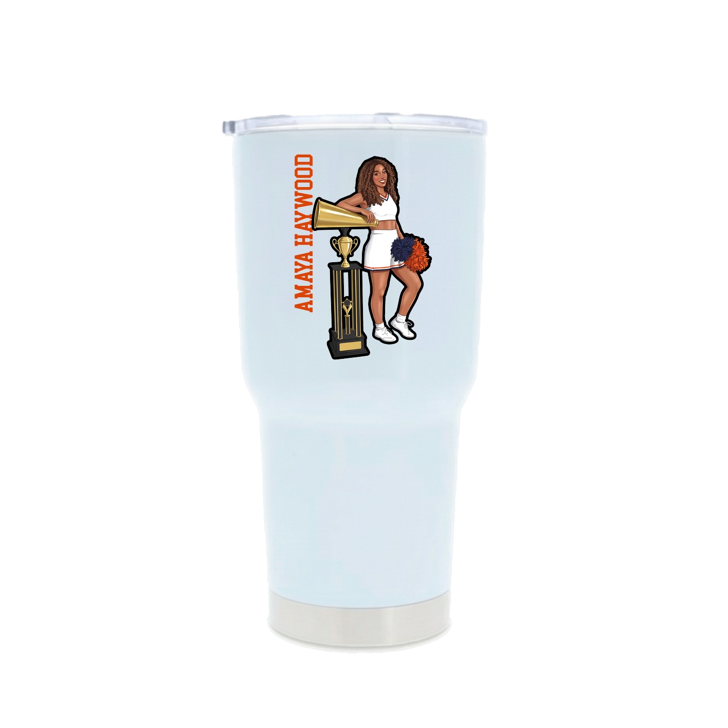 30oz Stainless Steel Tumbler — Name Vertical in White