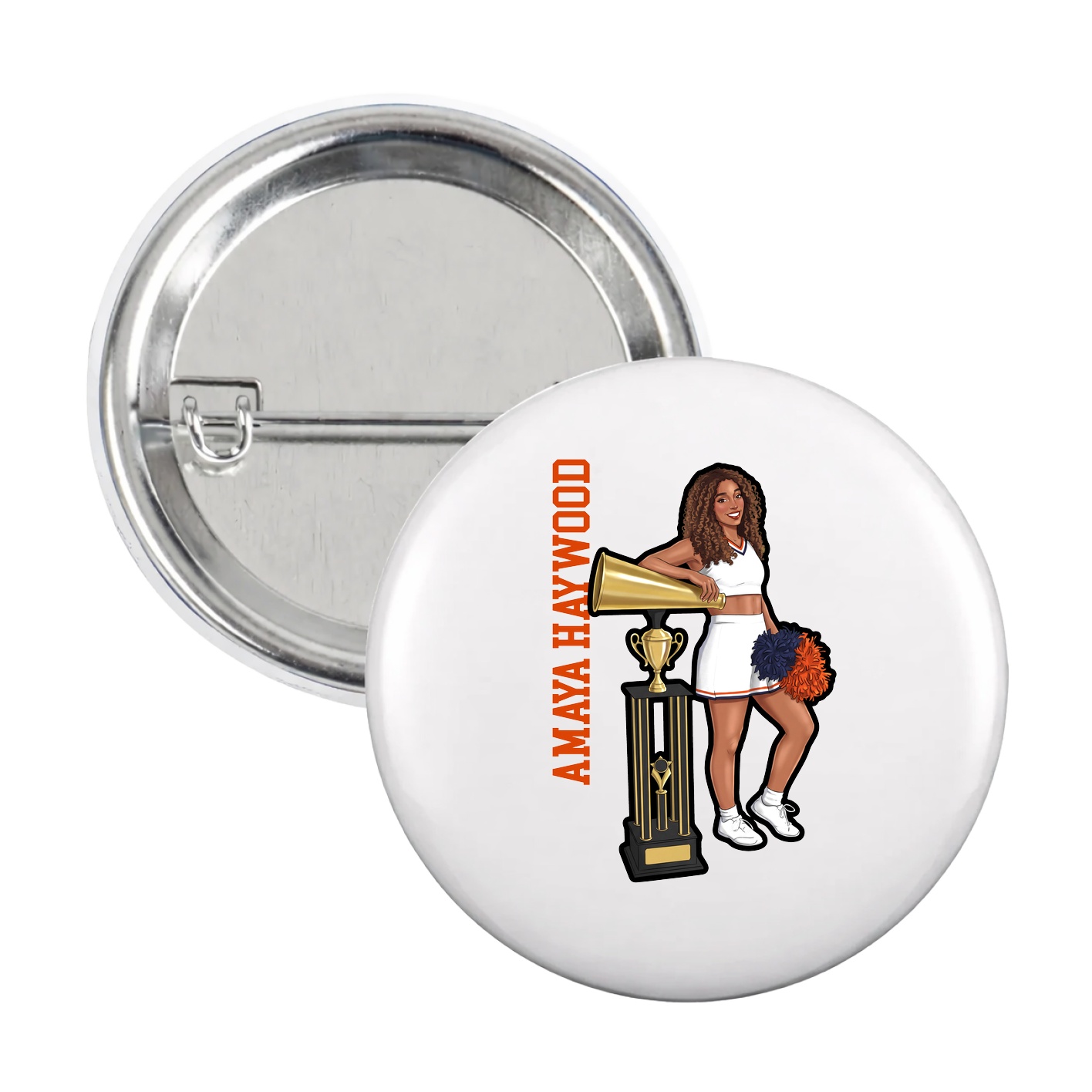Game Day Button — Name Vertical in White