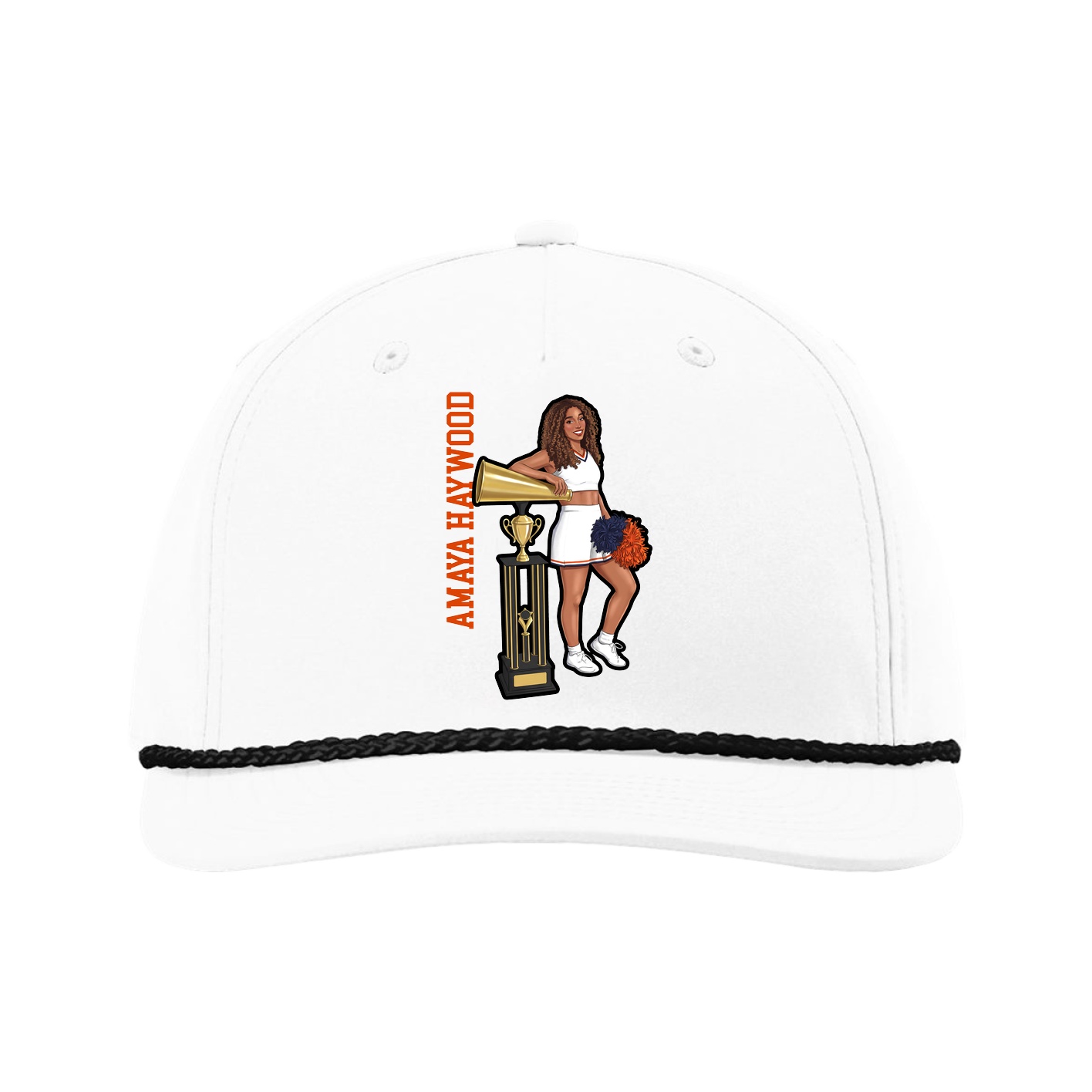 Five-Panel Classic Rope Cap — Name Vertical in White