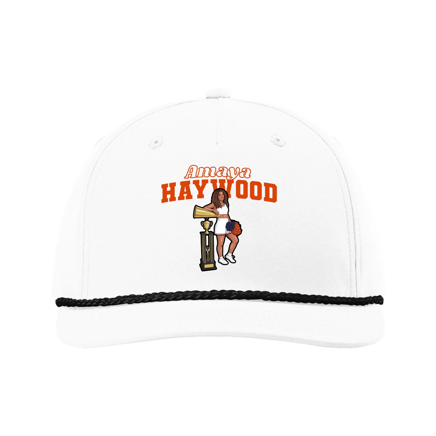 Five-Panel Classic Rope Cap — Name Arch in White