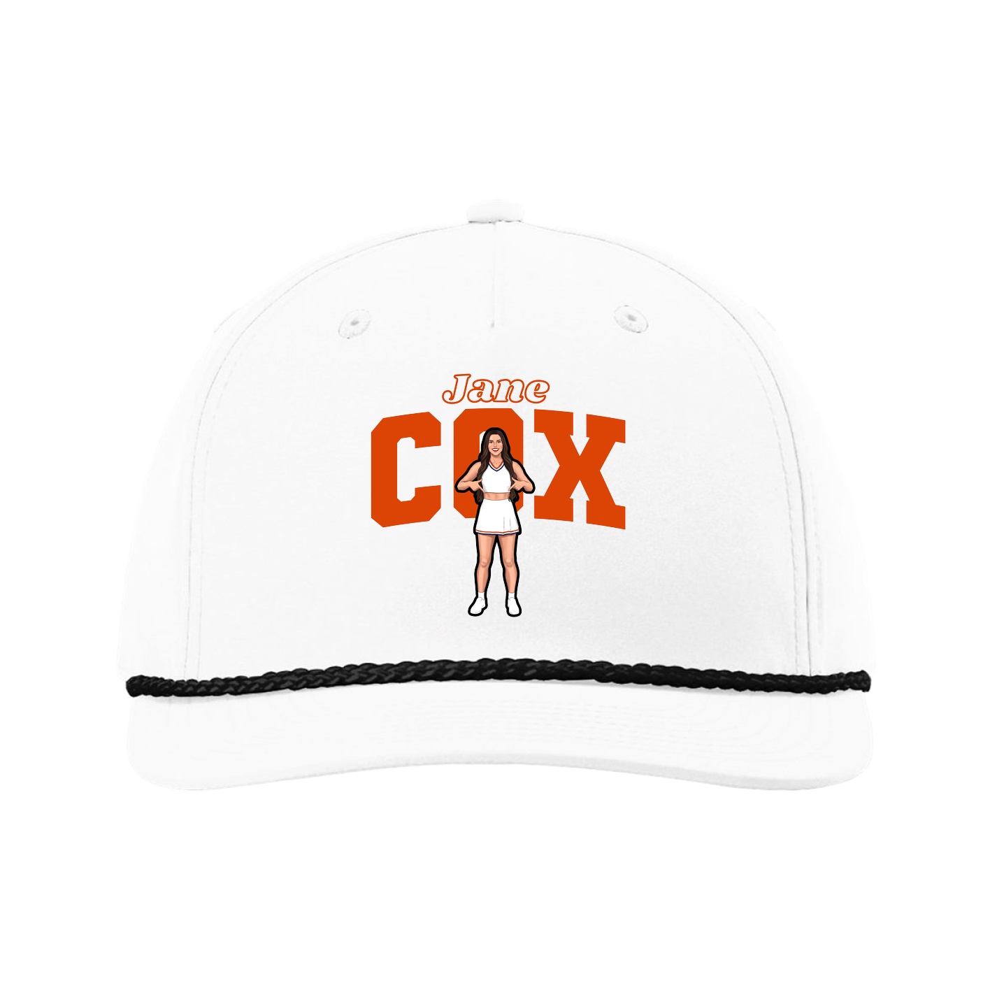 Five-Panel Classic Rope Cap — Name Arch in White