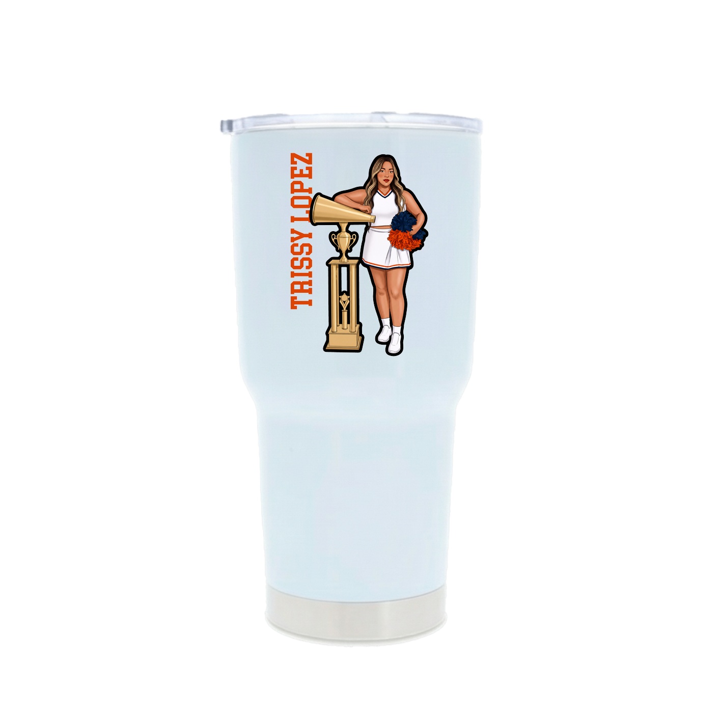 30oz Stainless Steel Tumbler — Name Vertical in White