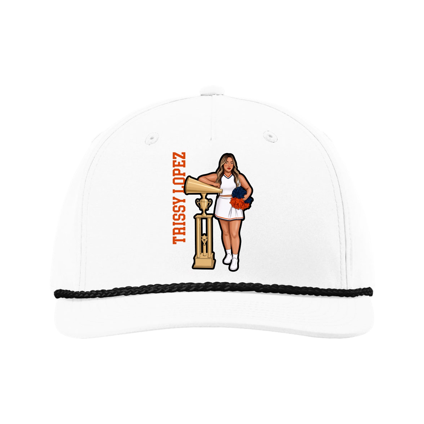 Five-Panel Classic Rope Cap — Name Vertical in White