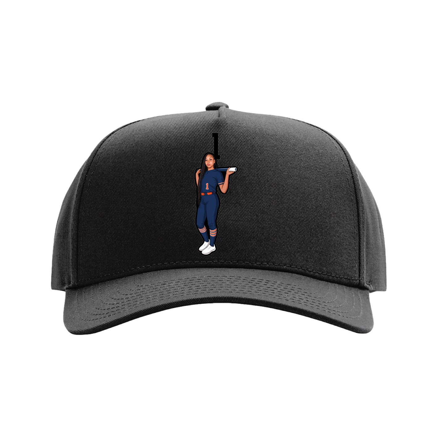 Full Fabric Five-Panel Champ Cap — Number Top in Black