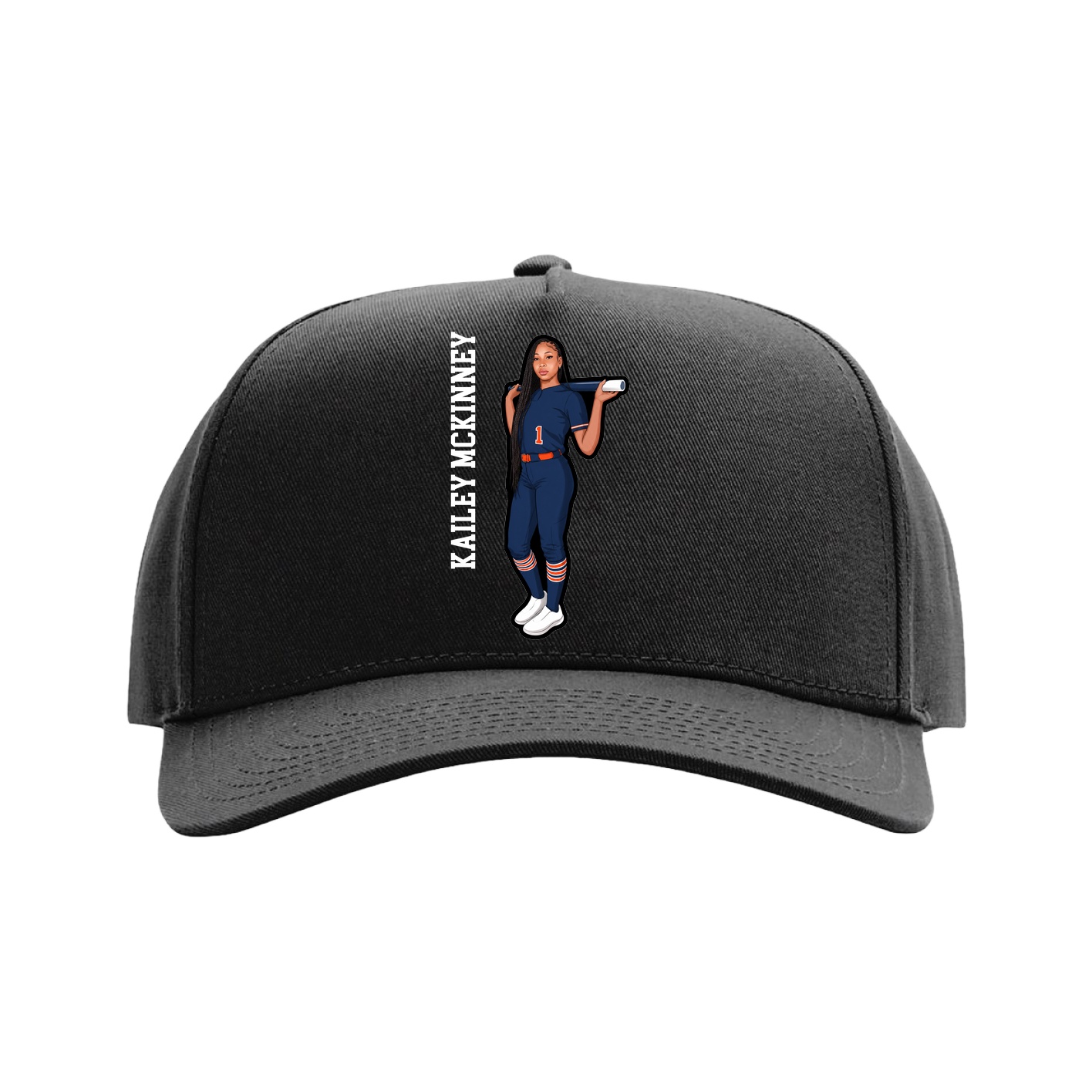 Full Fabric Five-Panel Champ Cap — Name Vertical in Black