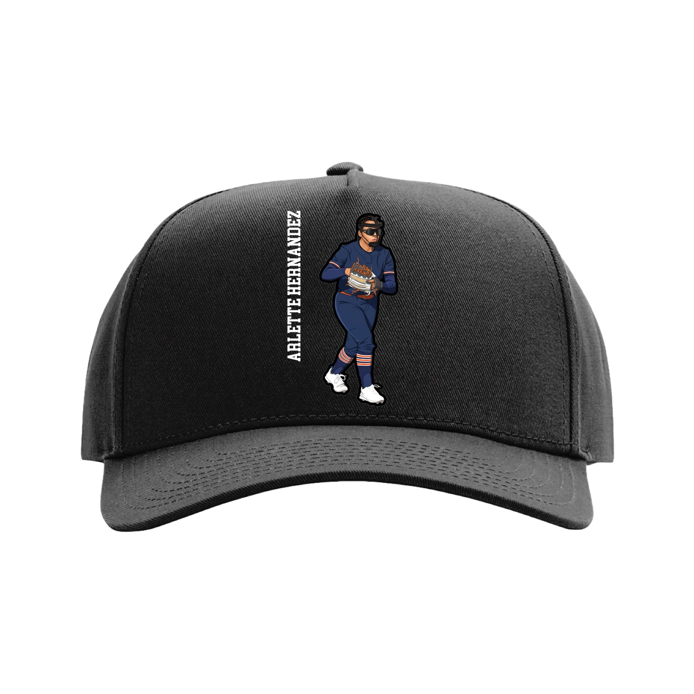 Full Fabric Five-Panel Champ Cap — Name Vertical in Black