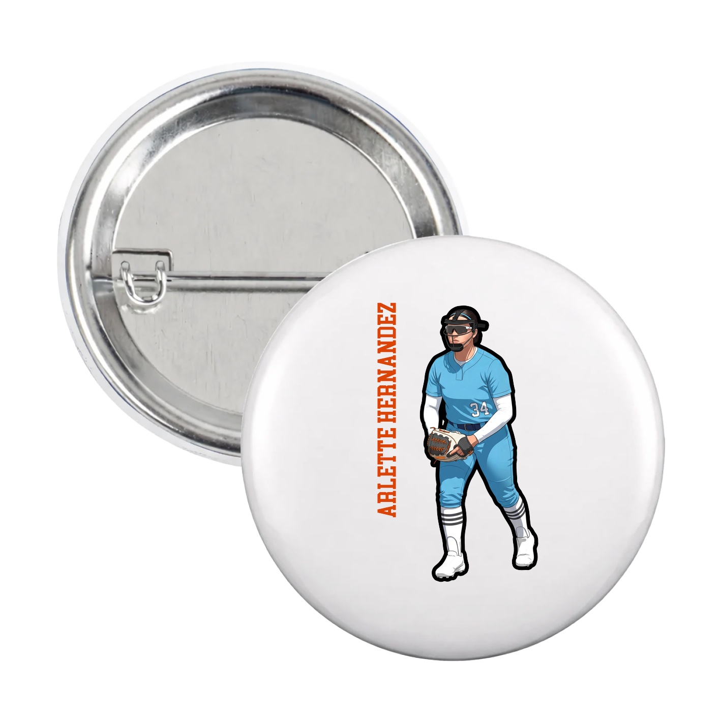 Game Day Button — Name Vertical in White