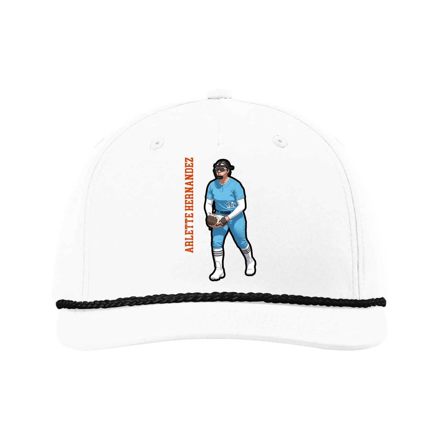 Five-Panel Classic Rope Cap — Name Vertical in White