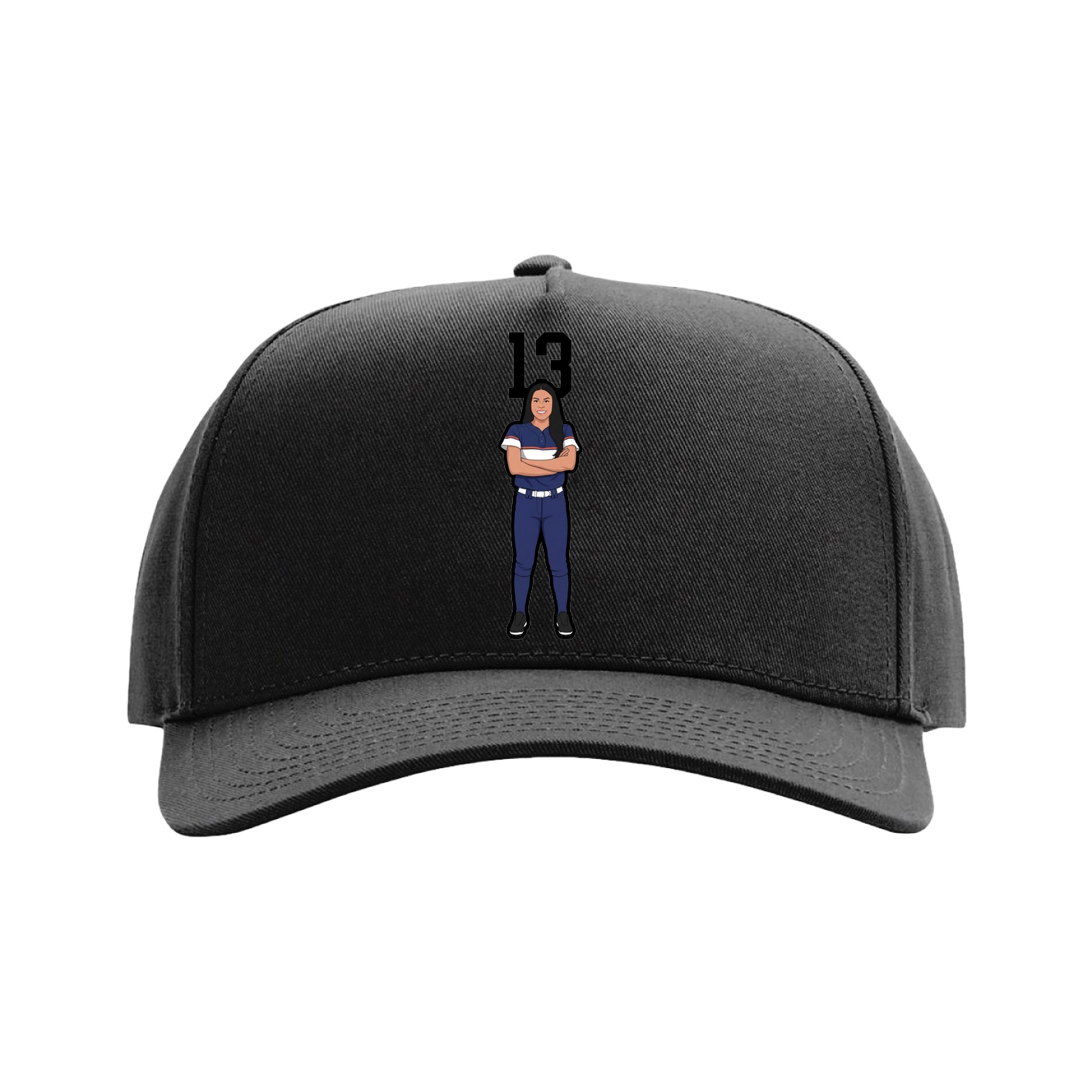 Full Fabric Five-Panel Champ Cap — Number Top in Black