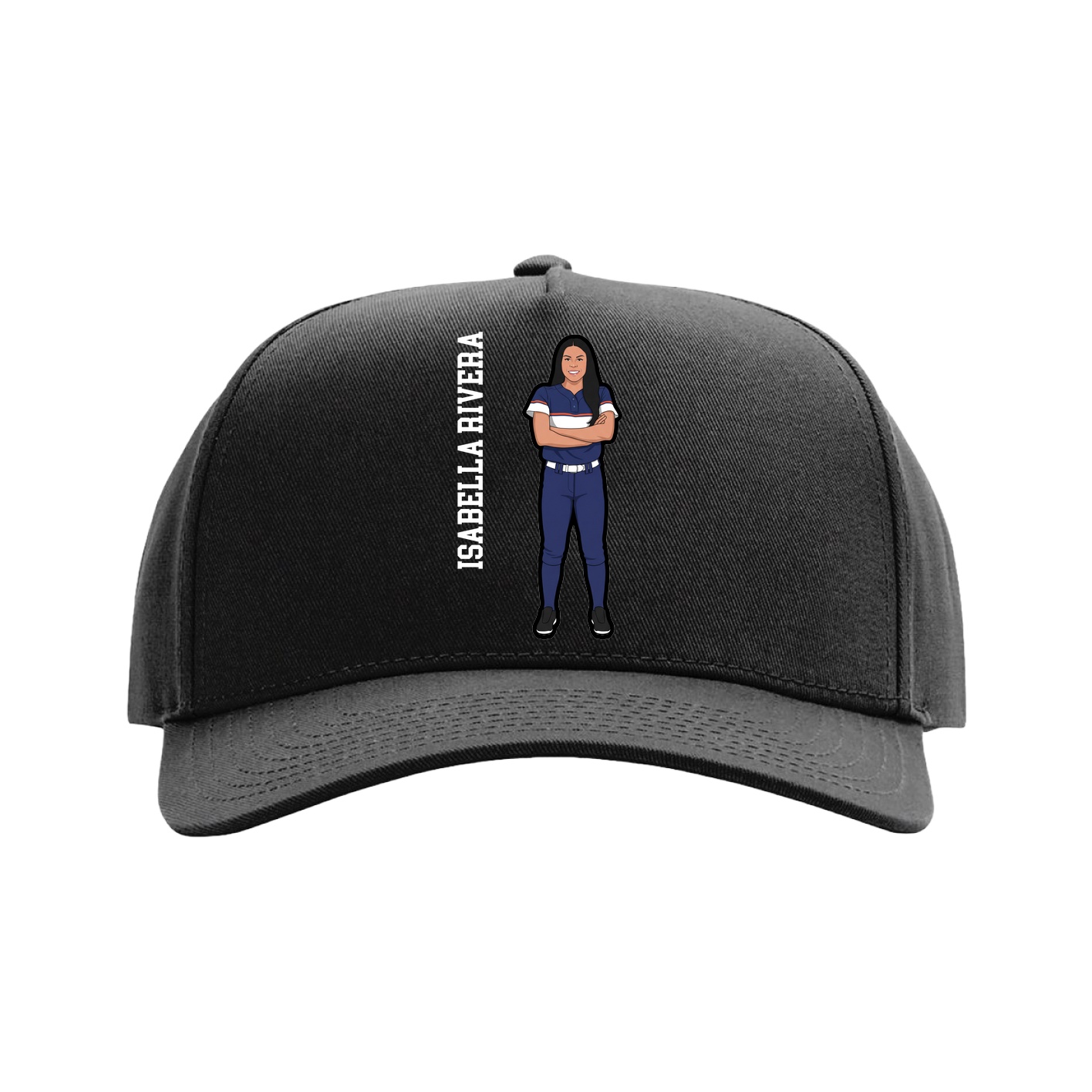 Full Fabric Five-Panel Champ Cap — Name Vertical in Black