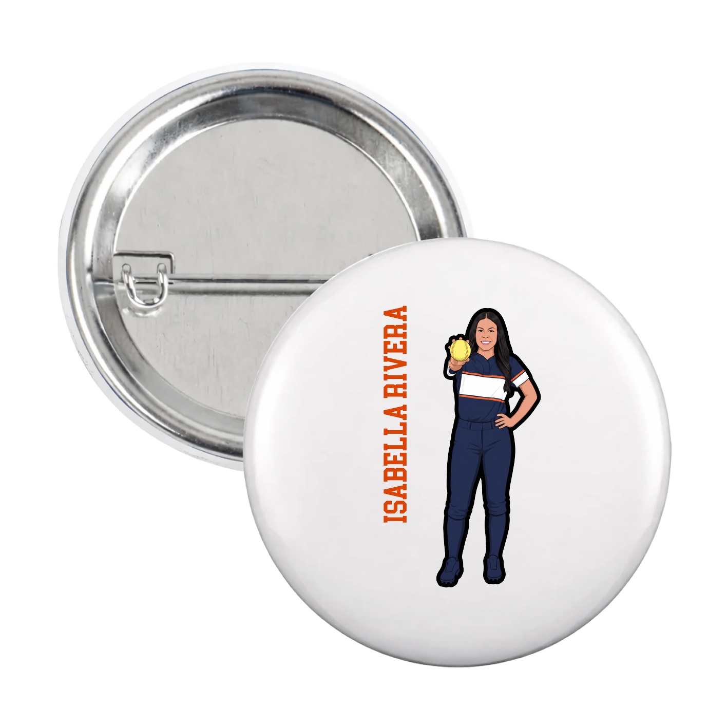 Game Day Button — Name Vertical in White