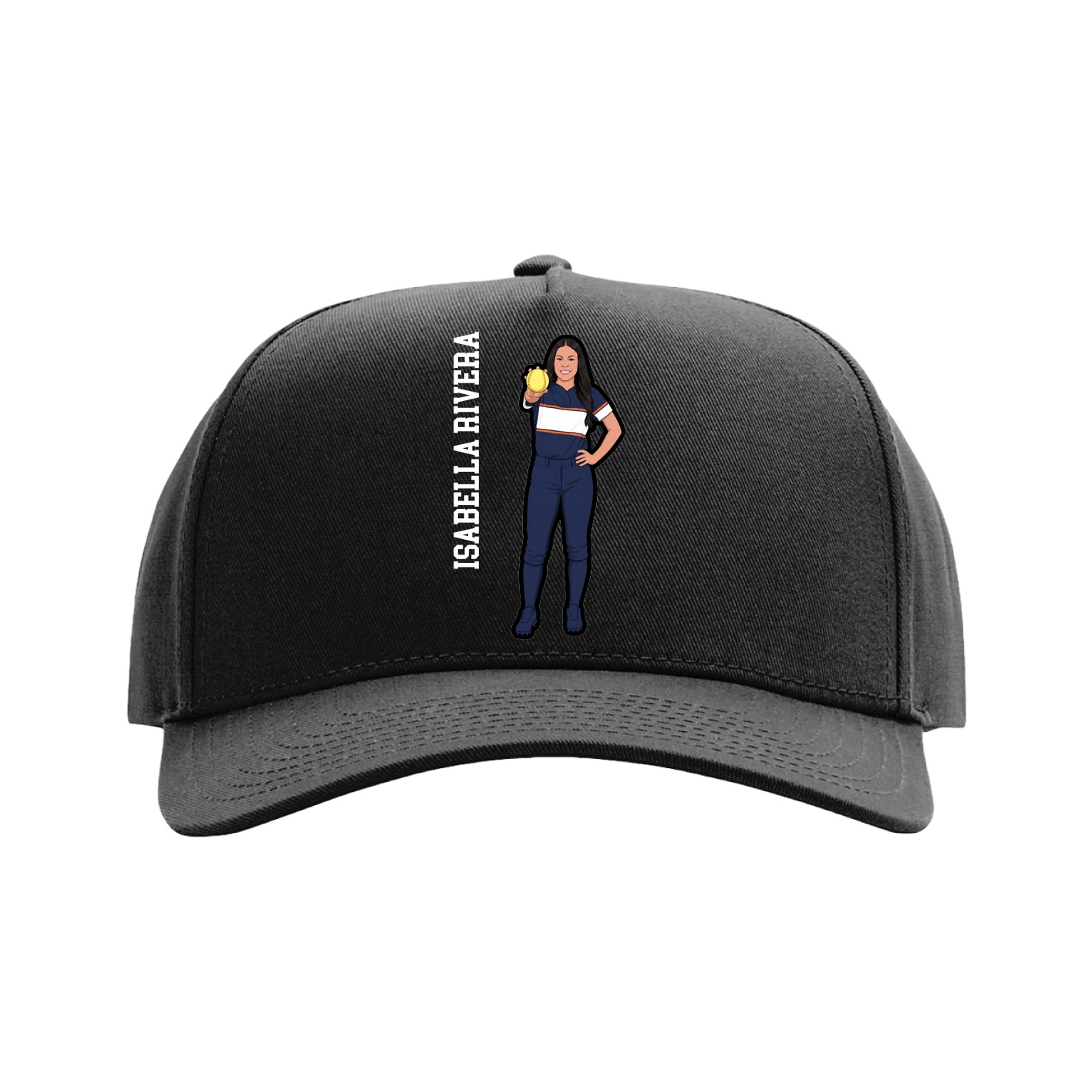 Full Fabric Five-Panel Champ Cap — Name Vertical in Black