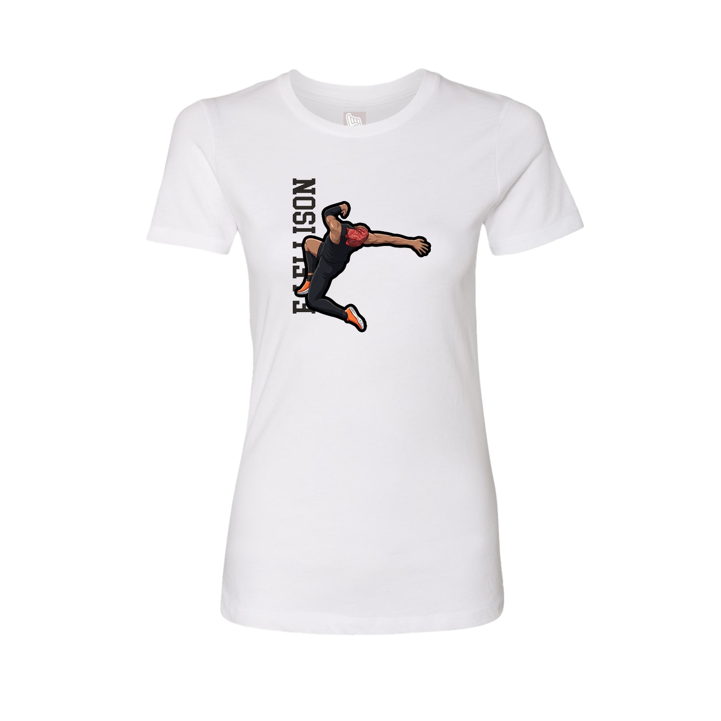 Womens Tee — Name Vertical in White