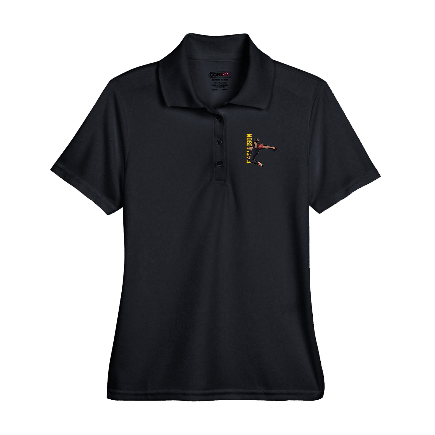 Performance Polo — Name Vertical in Black