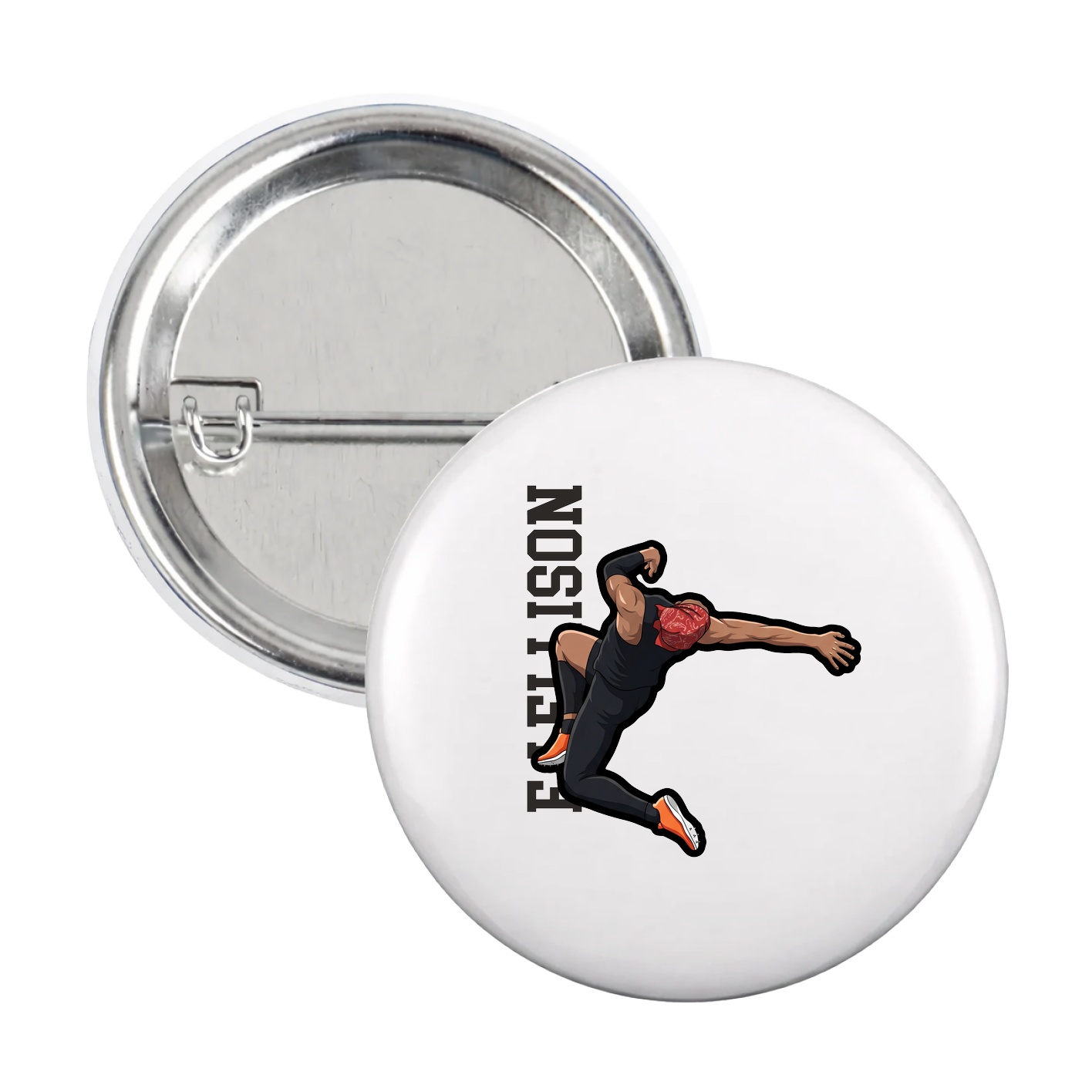 Game Day Button — Name Vertical in White