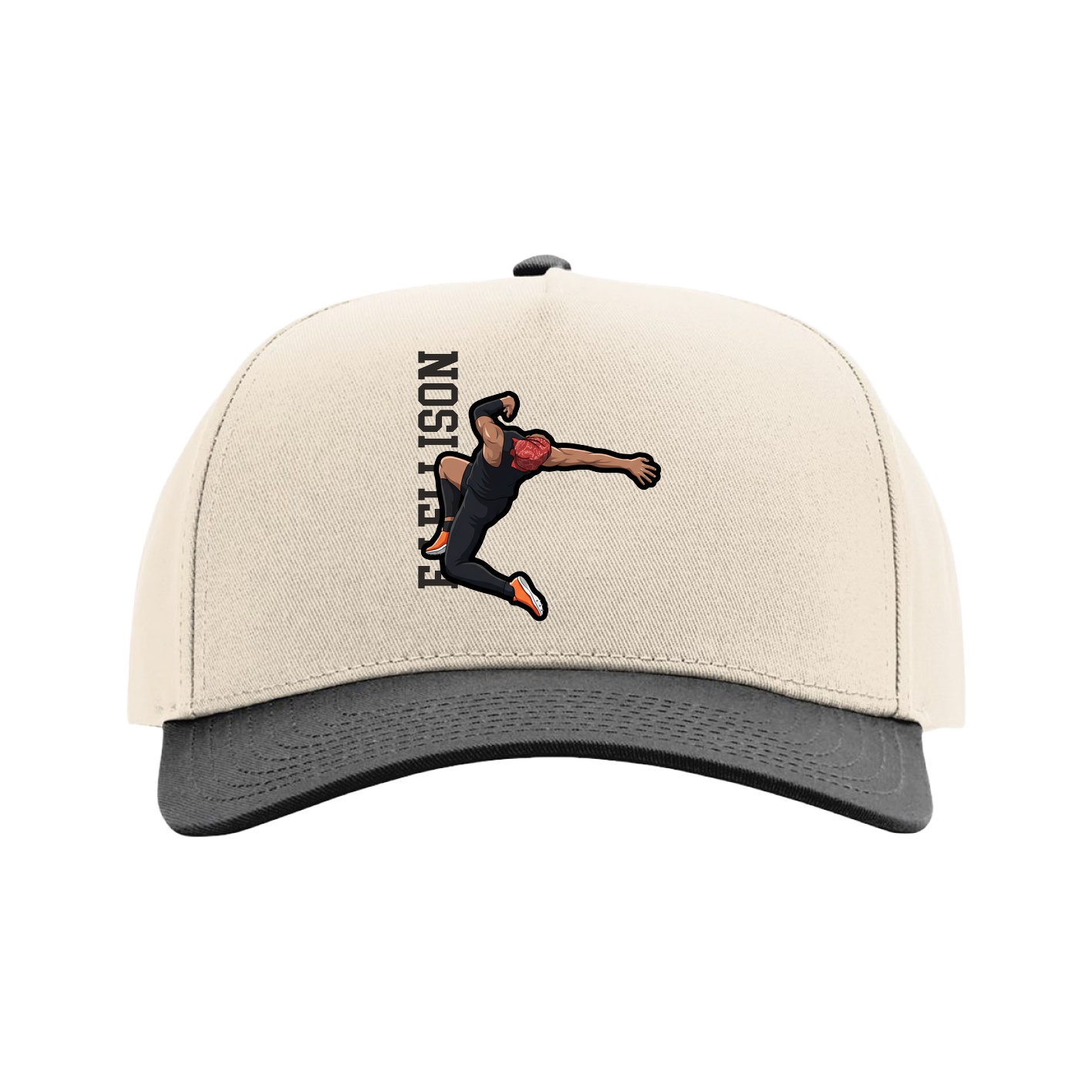Full Fabric Five-Panel Champ Cap — Name Vertical in Cream/Black