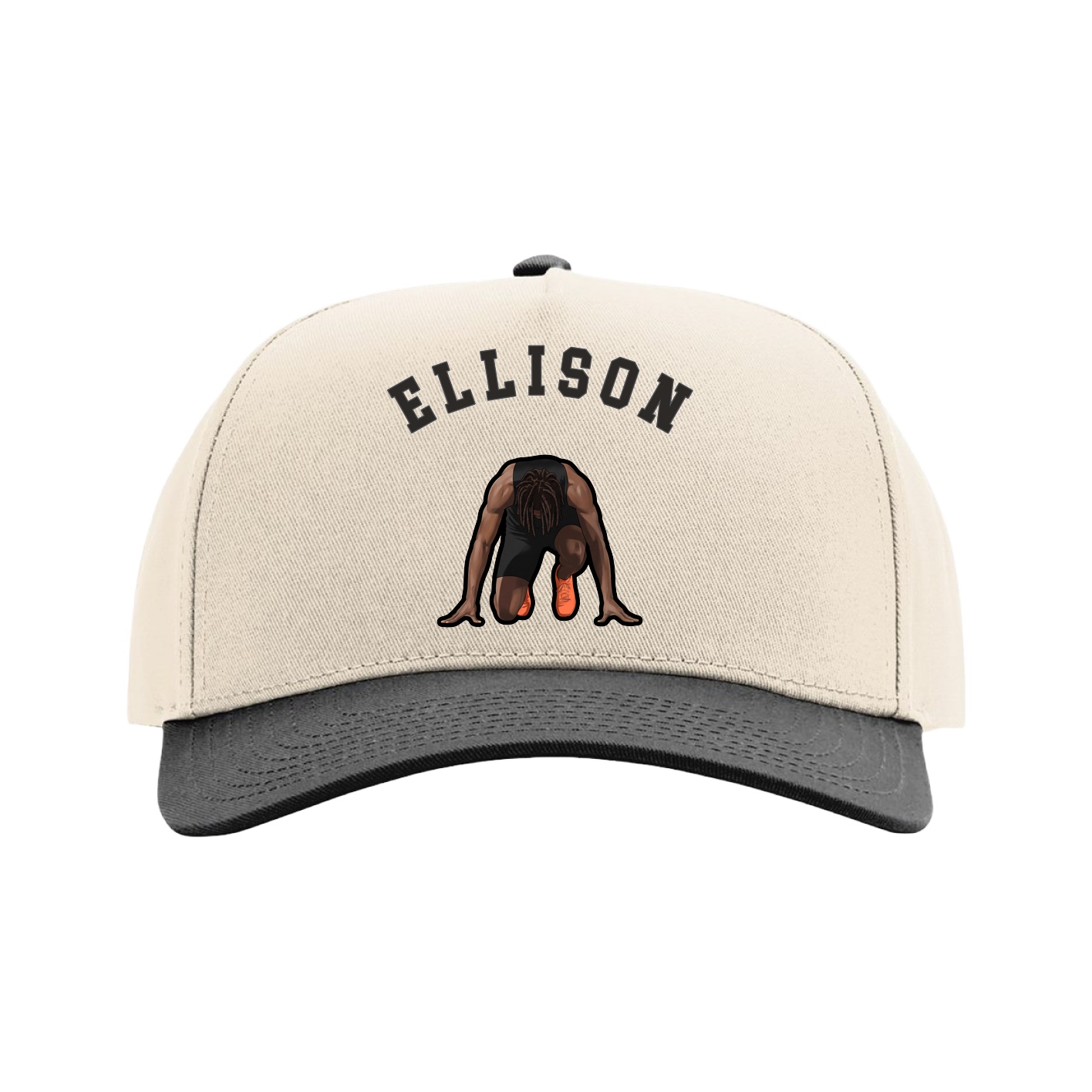 Full Fabric Five-Panel Champ Cap — Shirsey Arch in Cream/Black