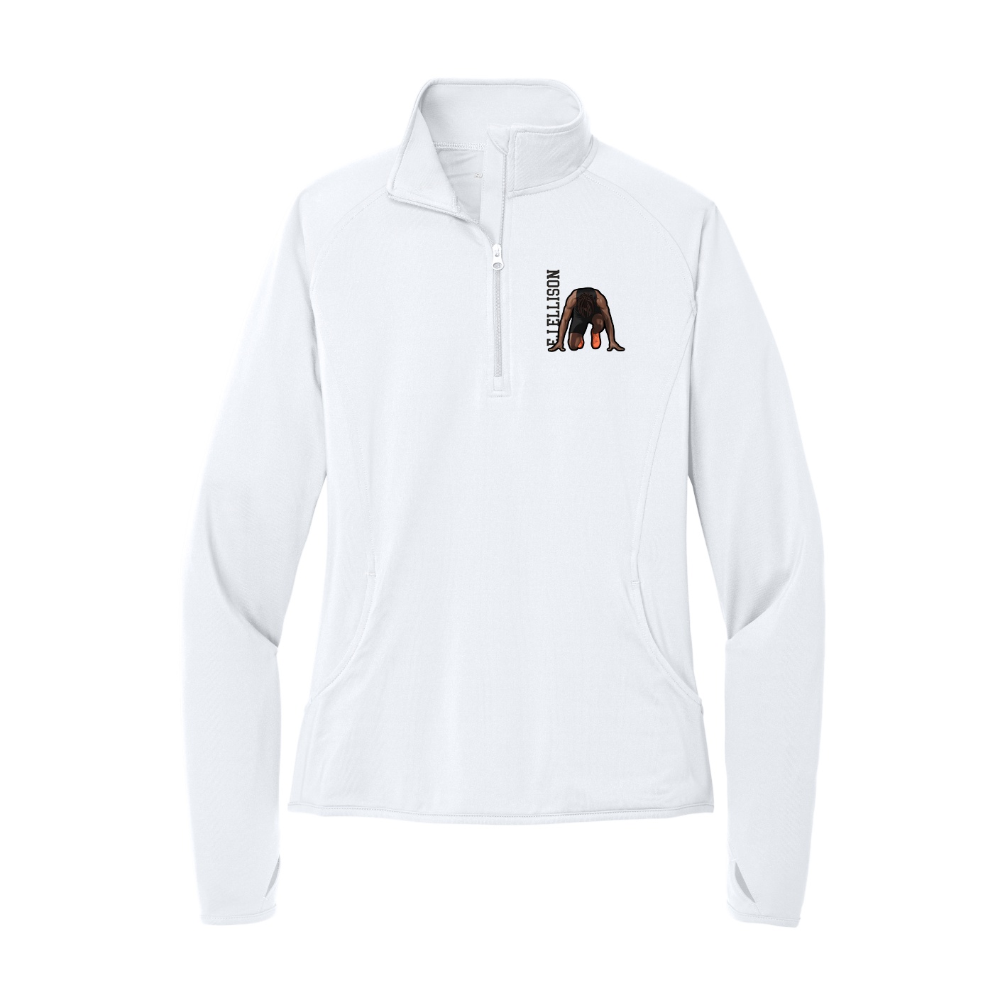 Women's Q-Zip Pullover — Name Vertical in White