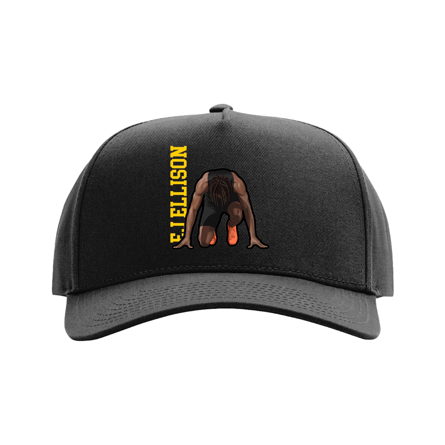 Full Fabric Five-Panel Champ Cap — Name Vertical in Black