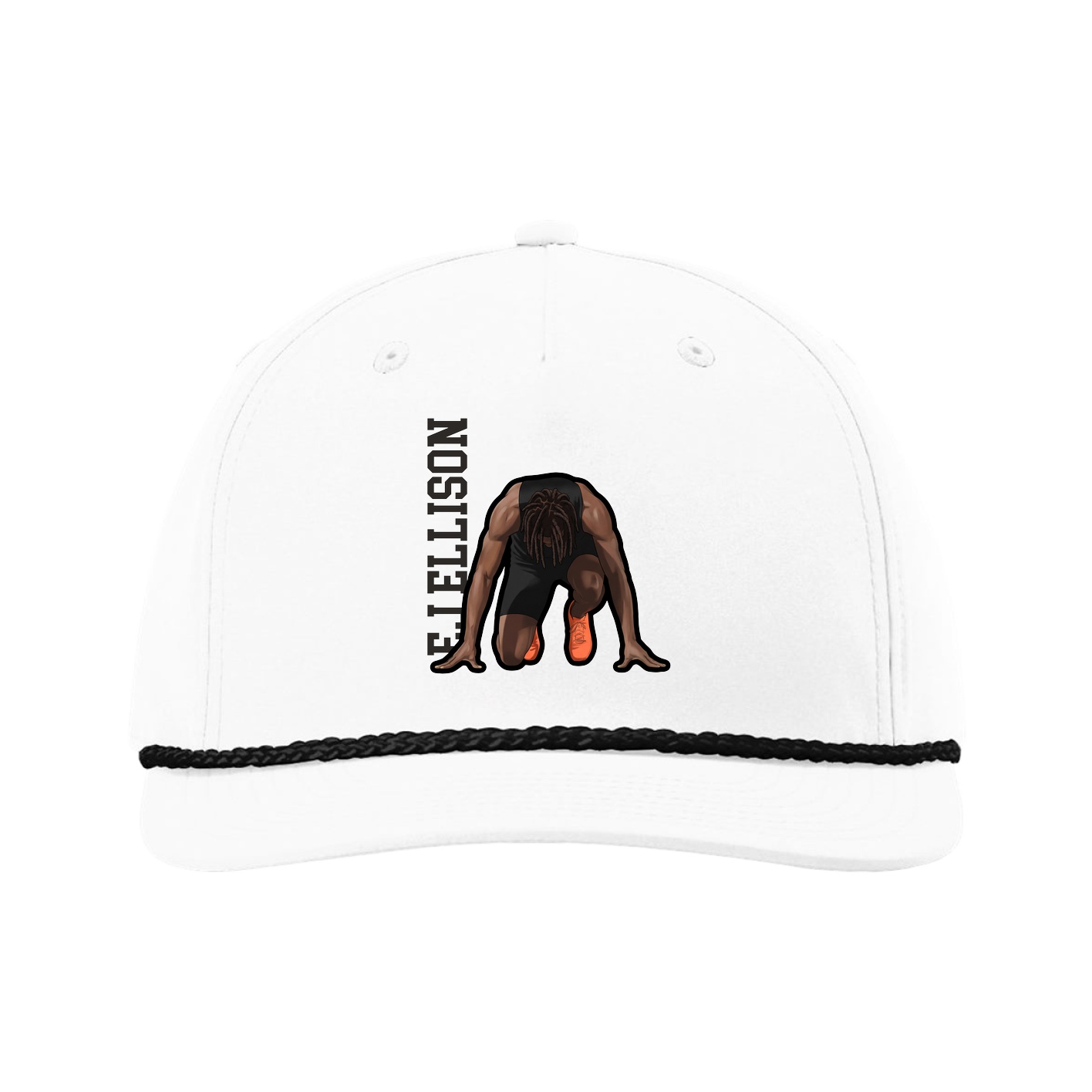 Five-Panel Classic Rope Cap — Name Vertical in White