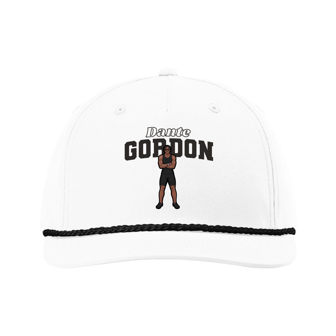 Five-Panel Classic Rope Cap — Name Arch in White