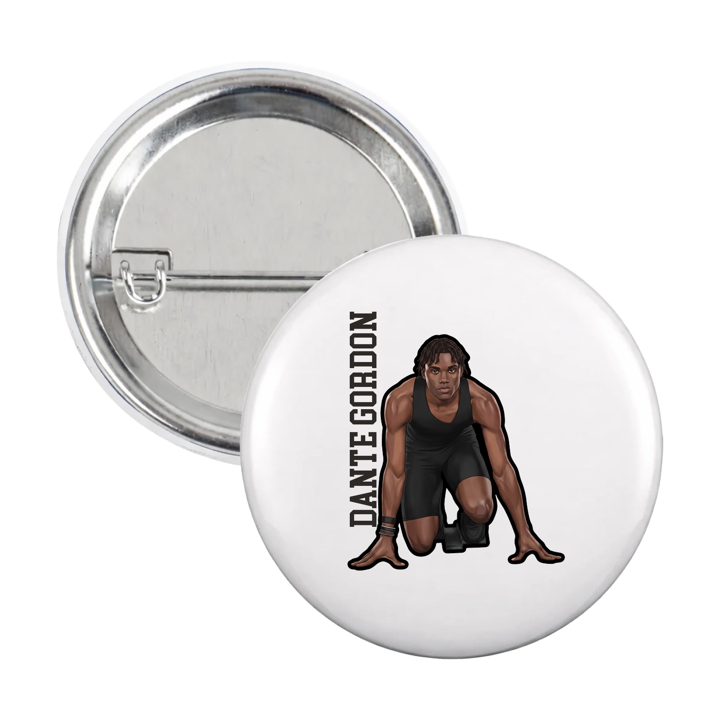 Game Day Button — Name Vertical in White