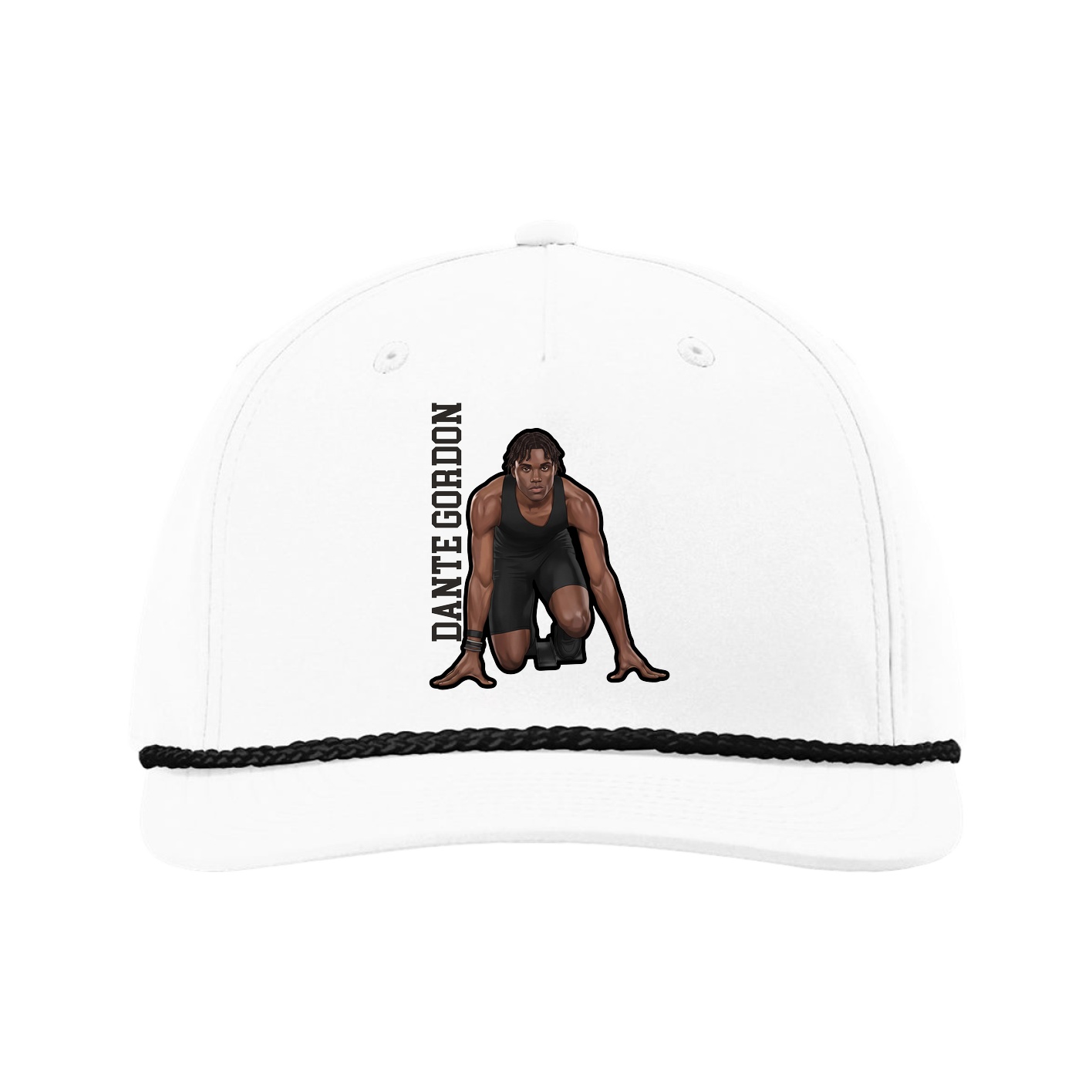 Five-Panel Classic Rope Cap — Name Vertical in White